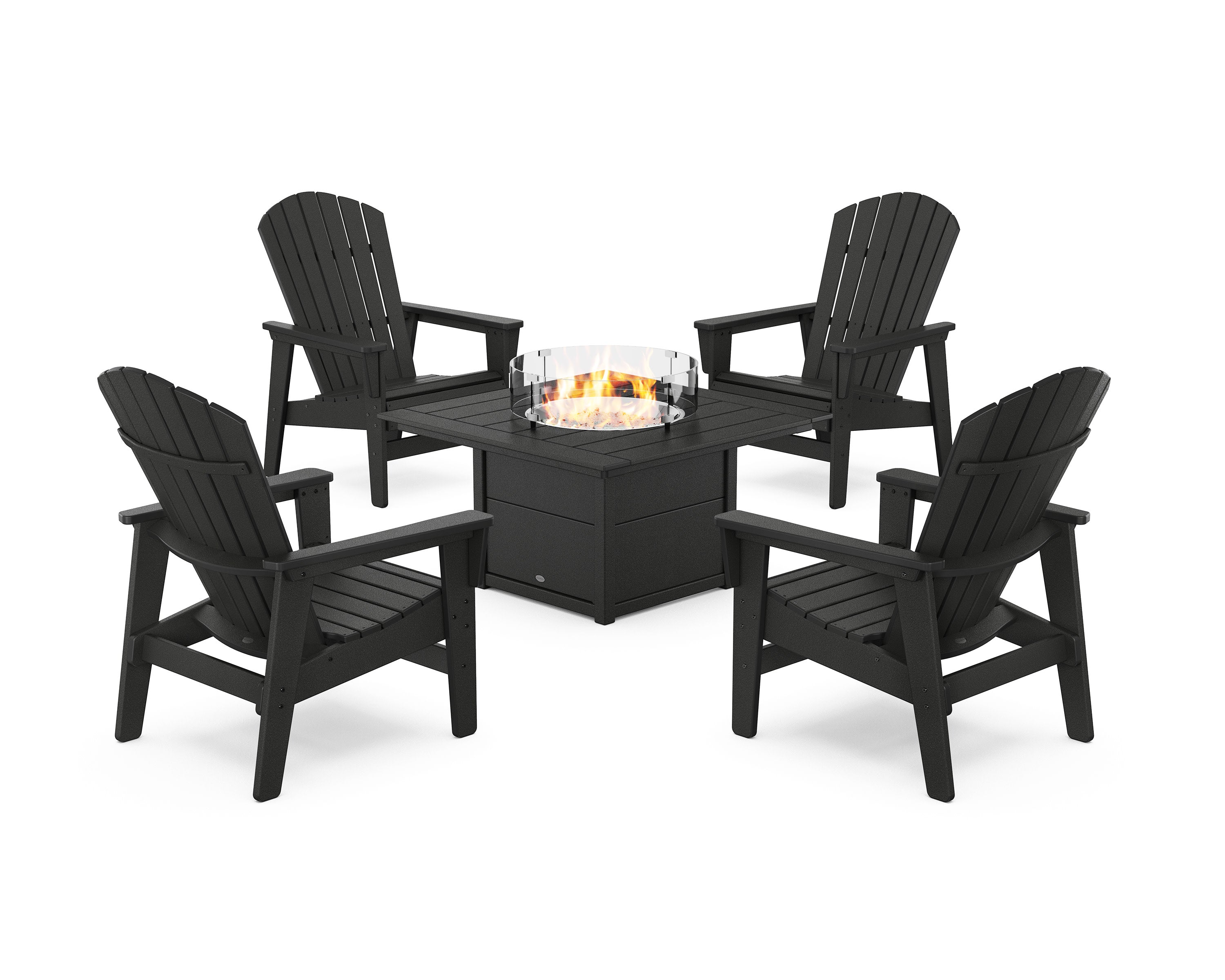 5-Piece Nautical Grand Upright Adirondack Conversation Set with Fire Pit Table in Black