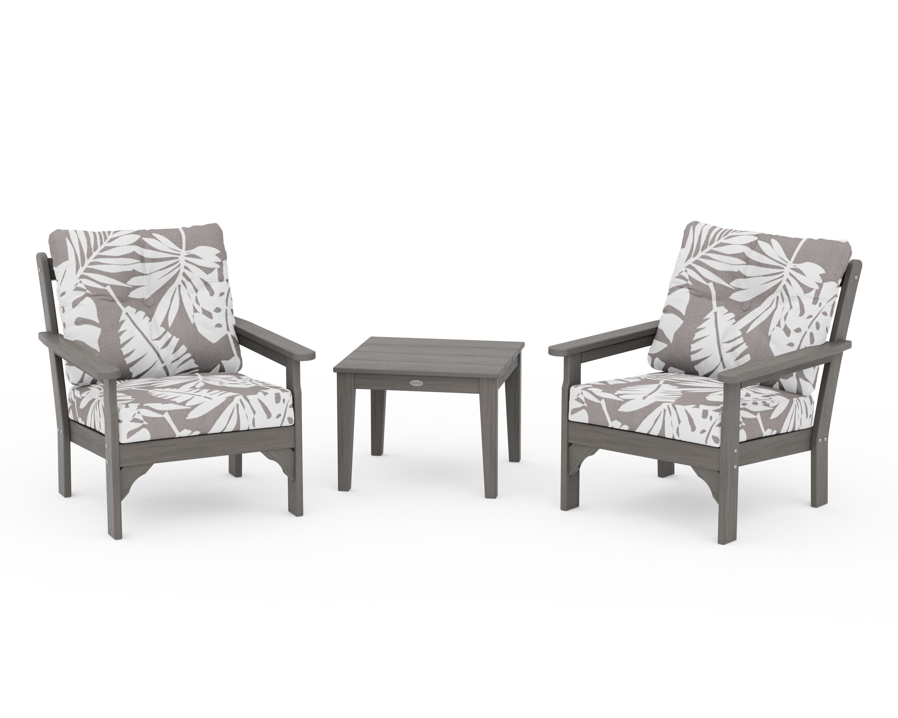 Vineyard 3-Piece Deep Seating Set in Driftwood / Leaf Grey Mist