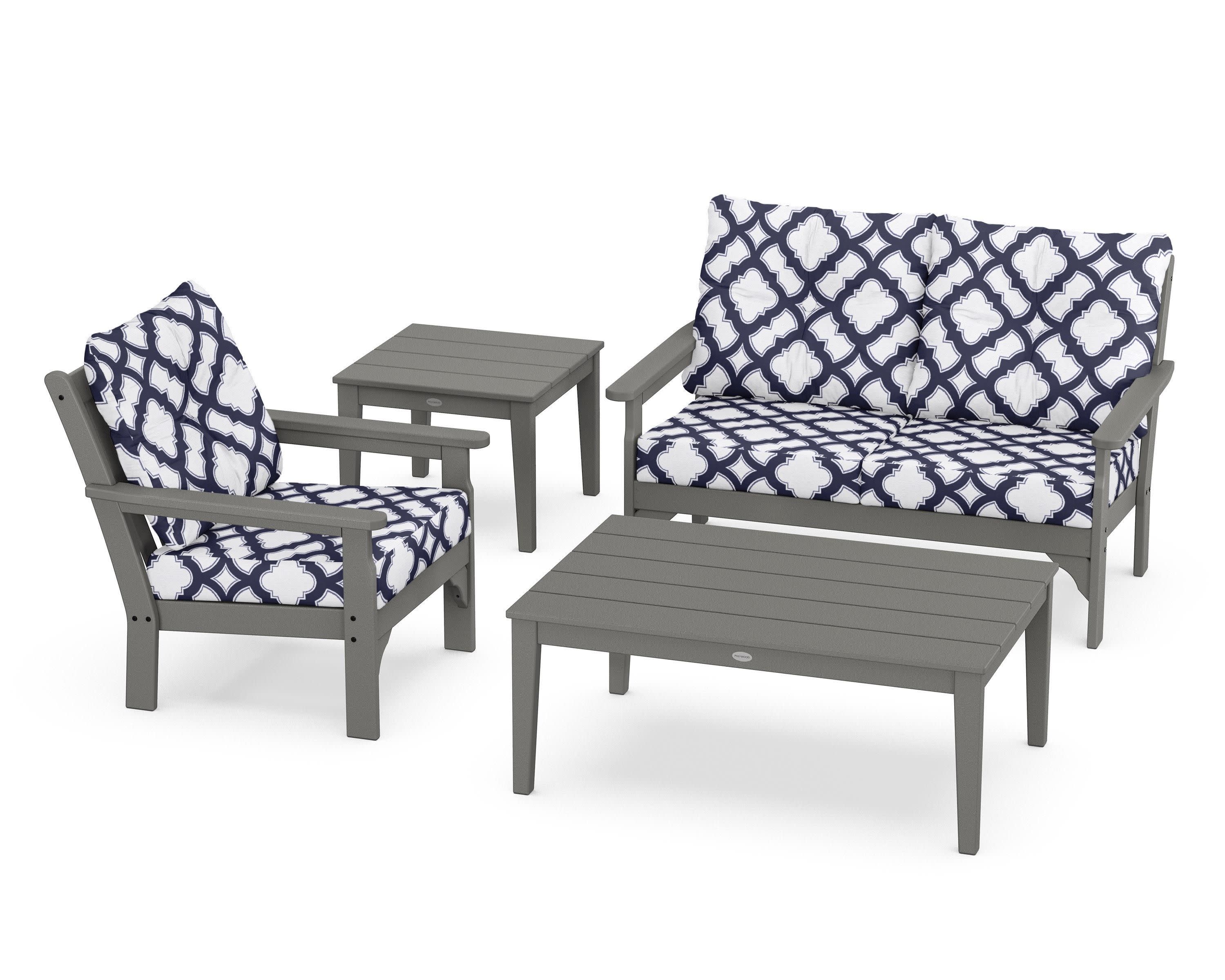 Vineyard 4-Piece Deep Seating Set in Slate Grey / Trellis Navy