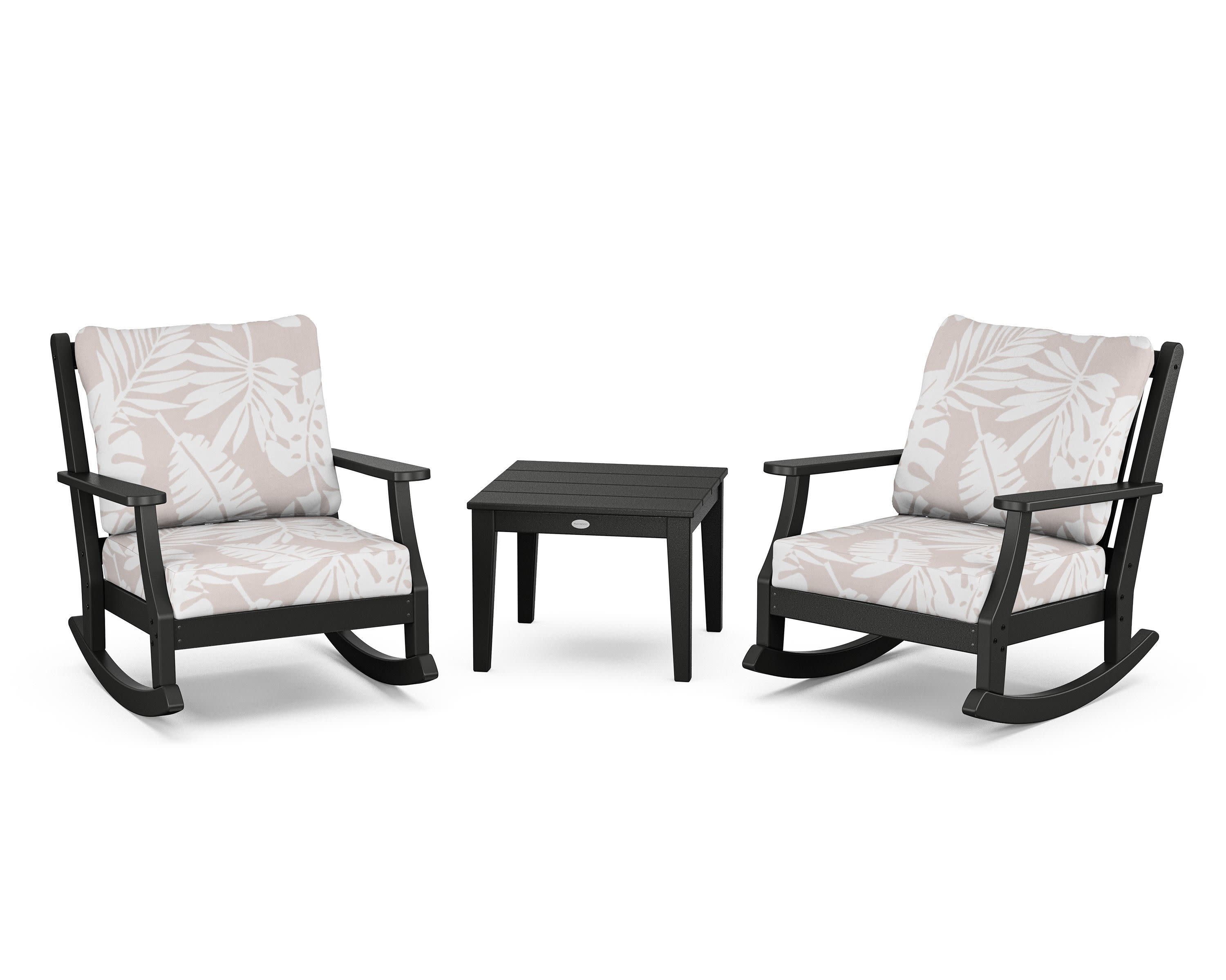 Wovendale 3-Piece Deep Seating Rocker Set in Black / Leaf Dune Burlap