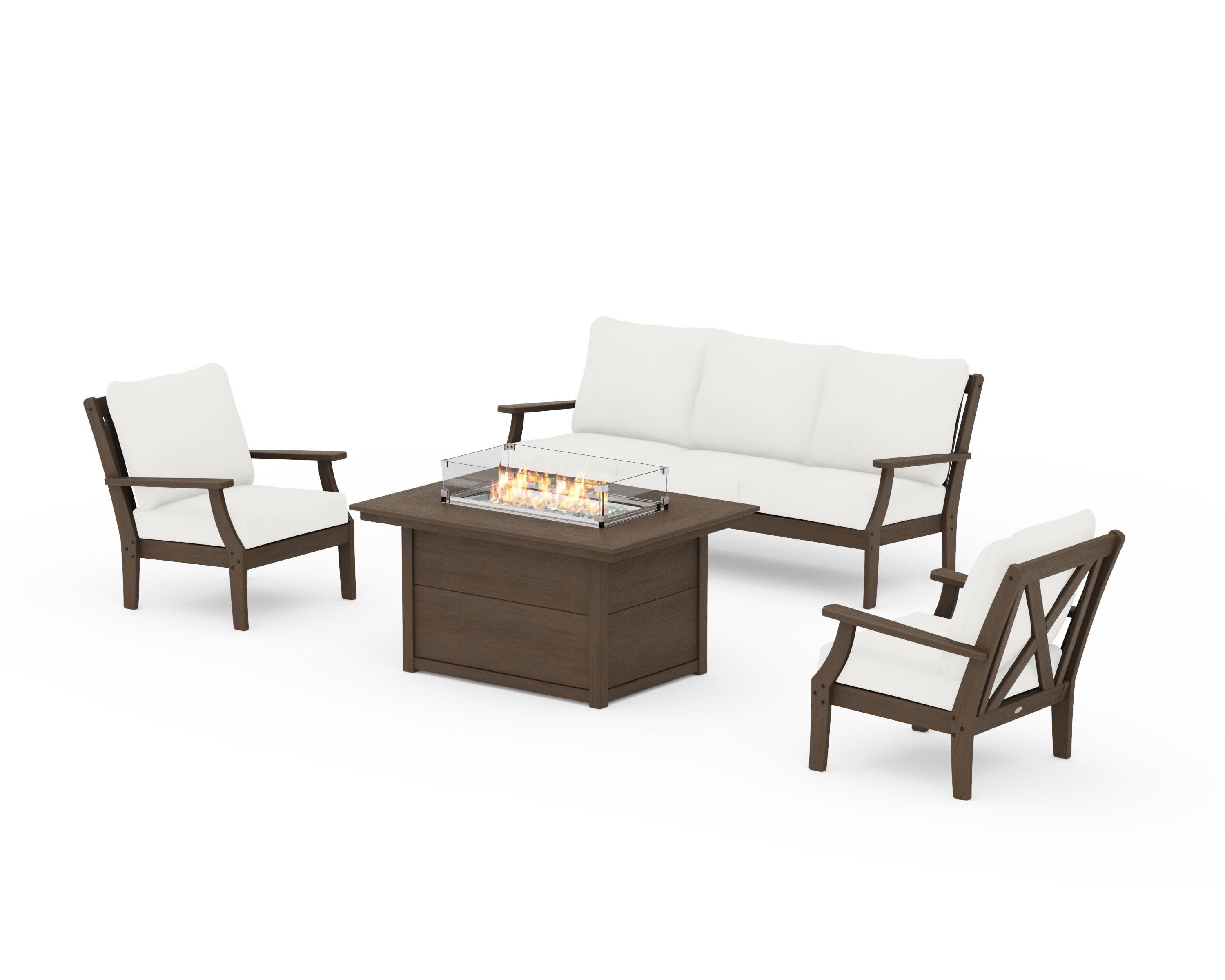 Braxton Deep Seating Fire Pit Table Set in Kona / Natural Linen