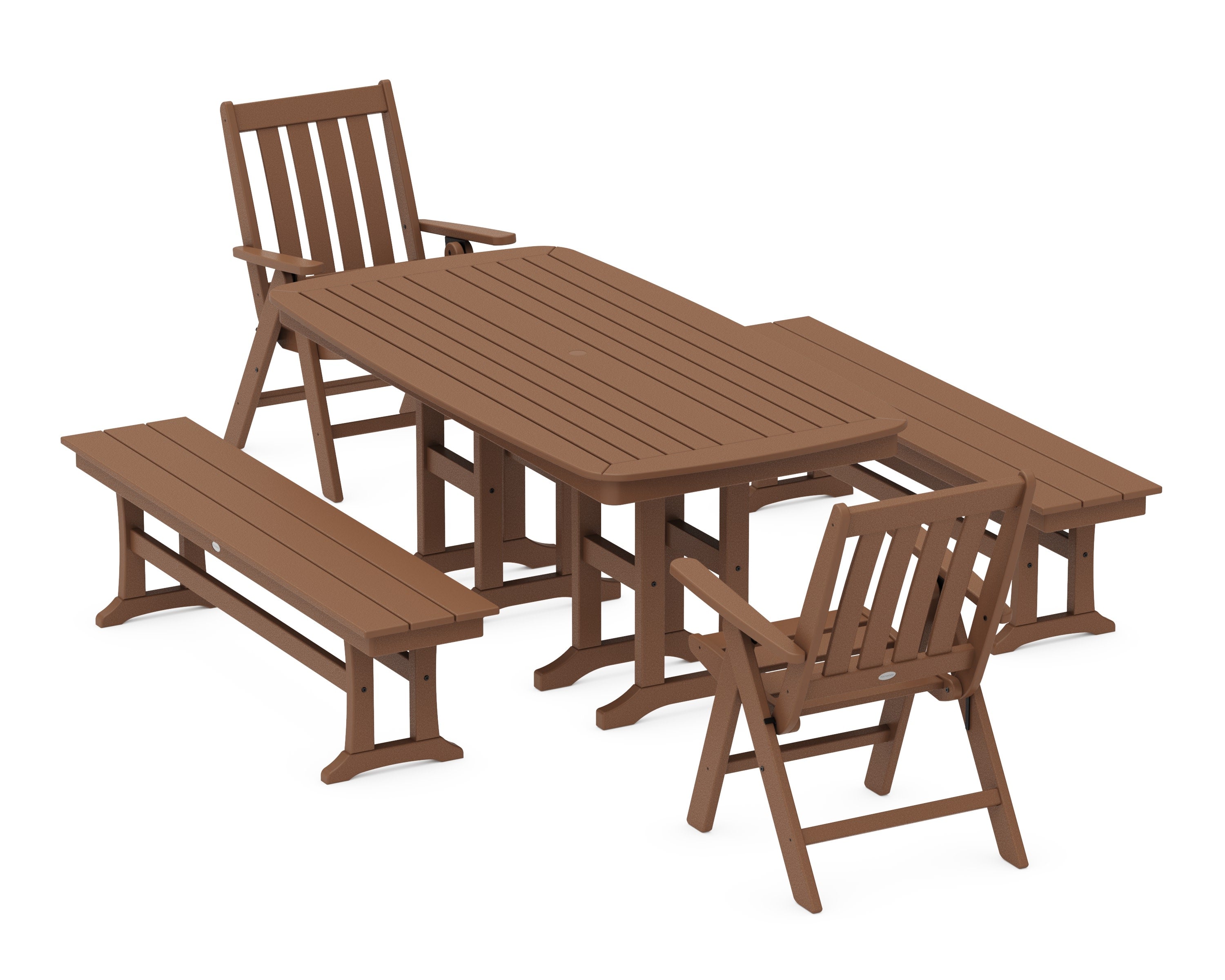 Vineyard Folding Chair 6-Piece Dining Set with Benches in Teak