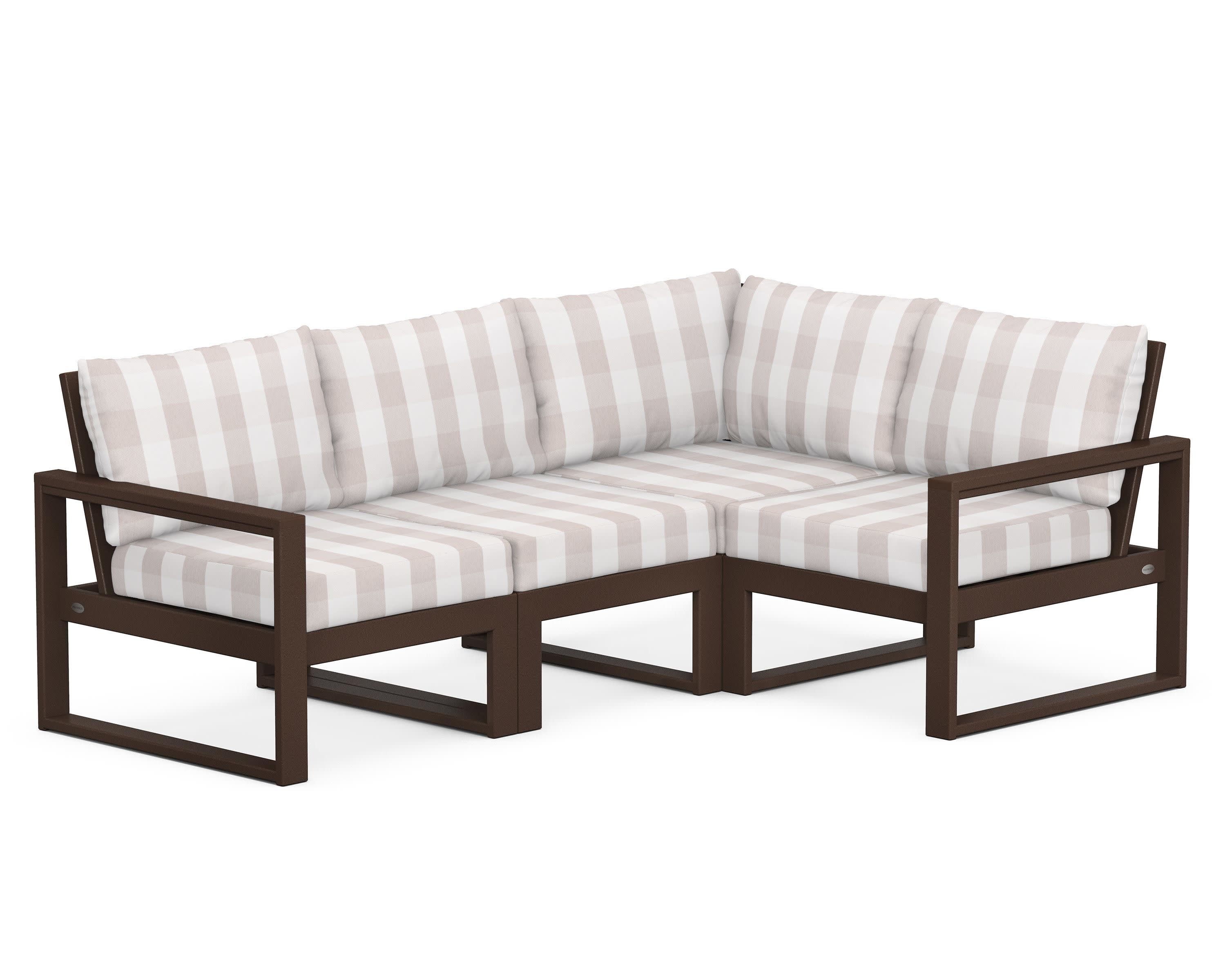 EDGE 4-Piece Modular Deep Seating Set in Mahogany / Buffalo Plaid Dune Burlap