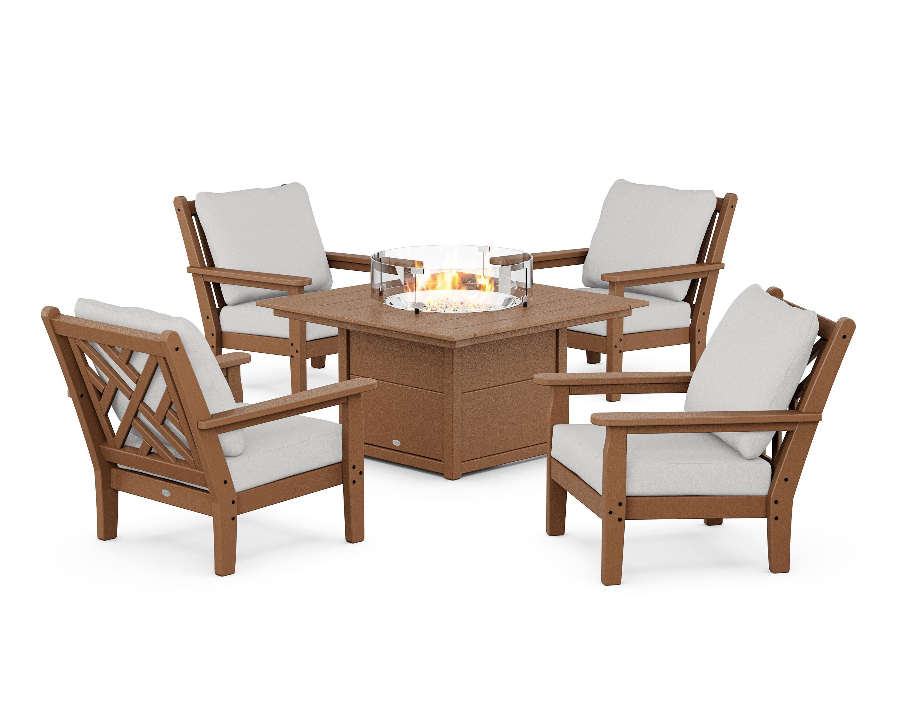 Chippendale 5-Piece Deep Seating Set with Fire Pit Table in Teak / Diamond in the Rough