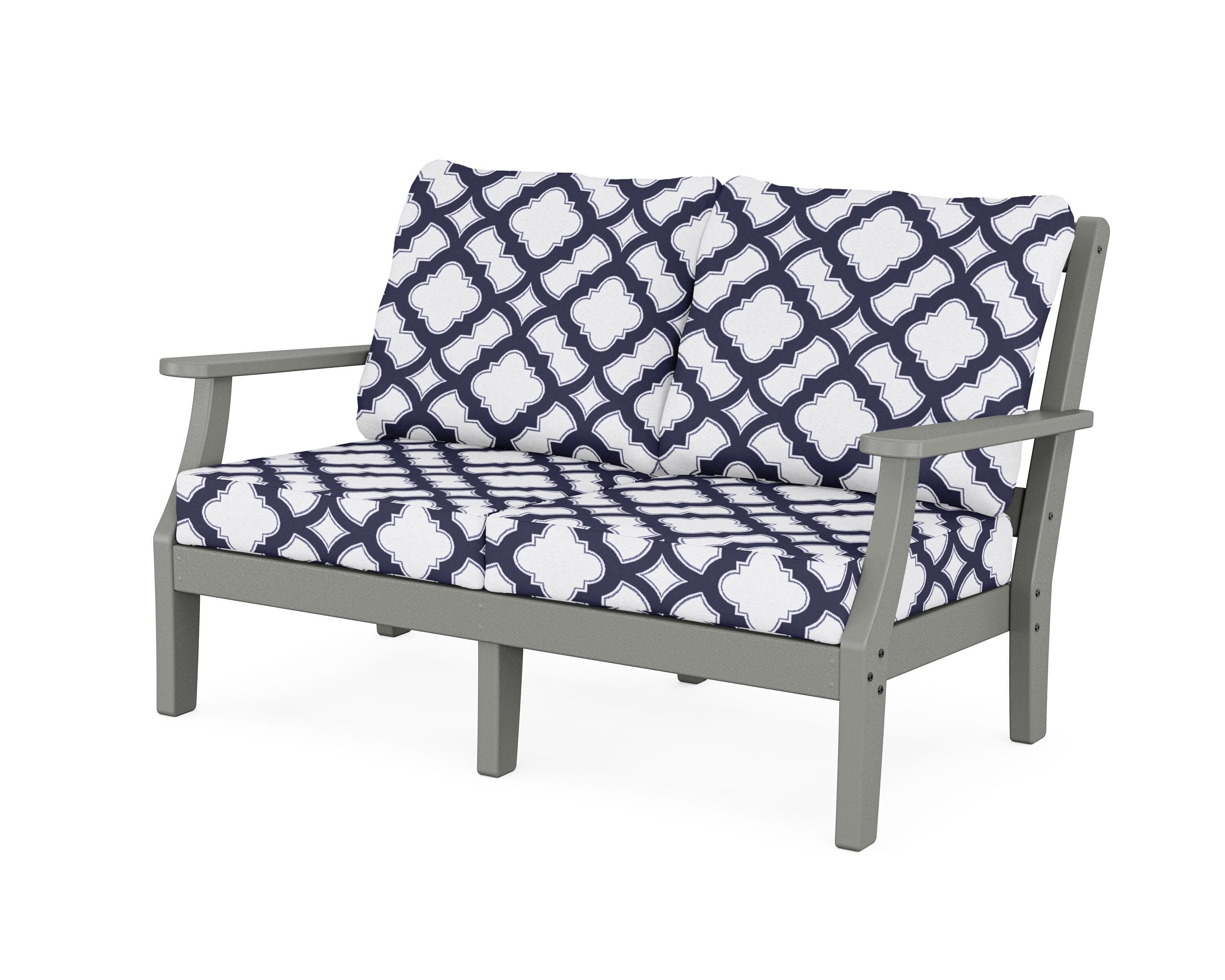 Chinoiserie Deep Seating Loveseat in Slate Grey / Trellis Navy