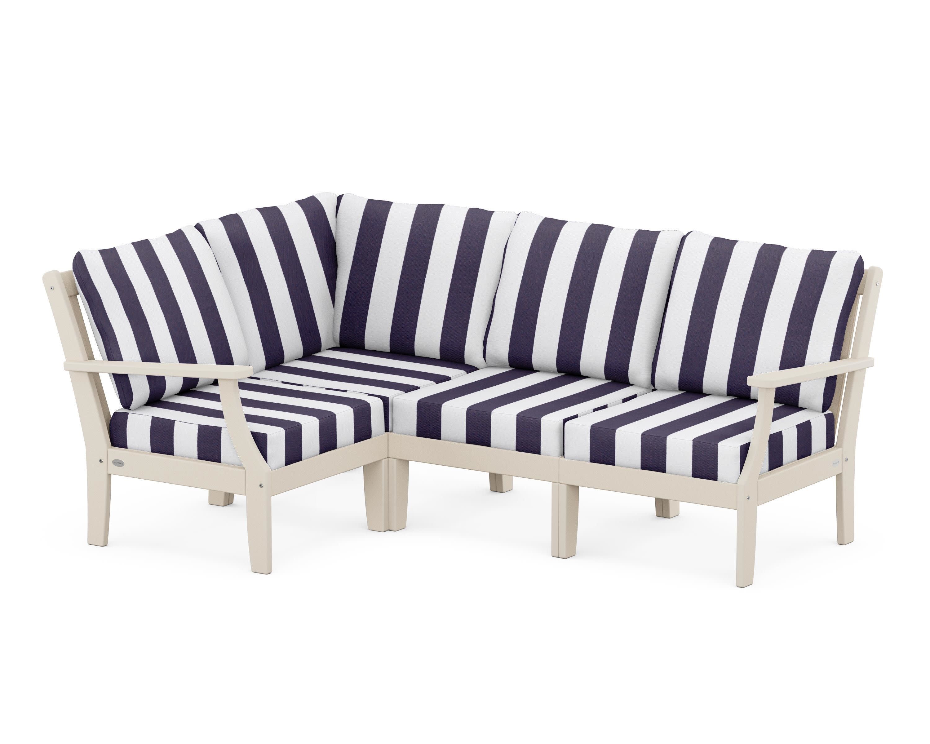 Braxton Modular 4-Piece Deep Seating Set in Sand / Cabana Stripe Navy