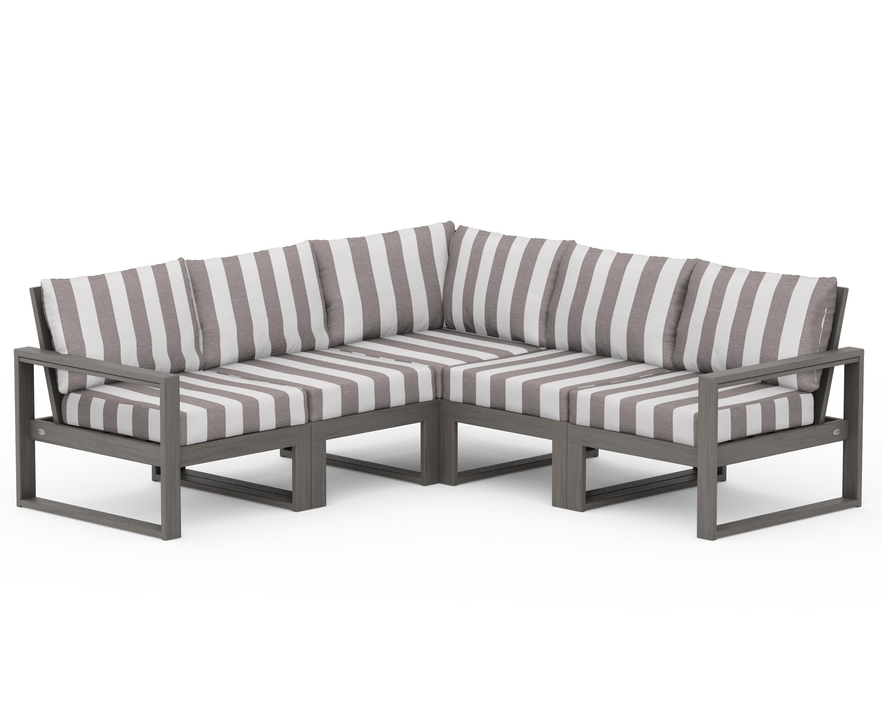 EDGE 5-Piece Modular Deep Seating Set in Driftwood / Cabana Stripe Grey Mist