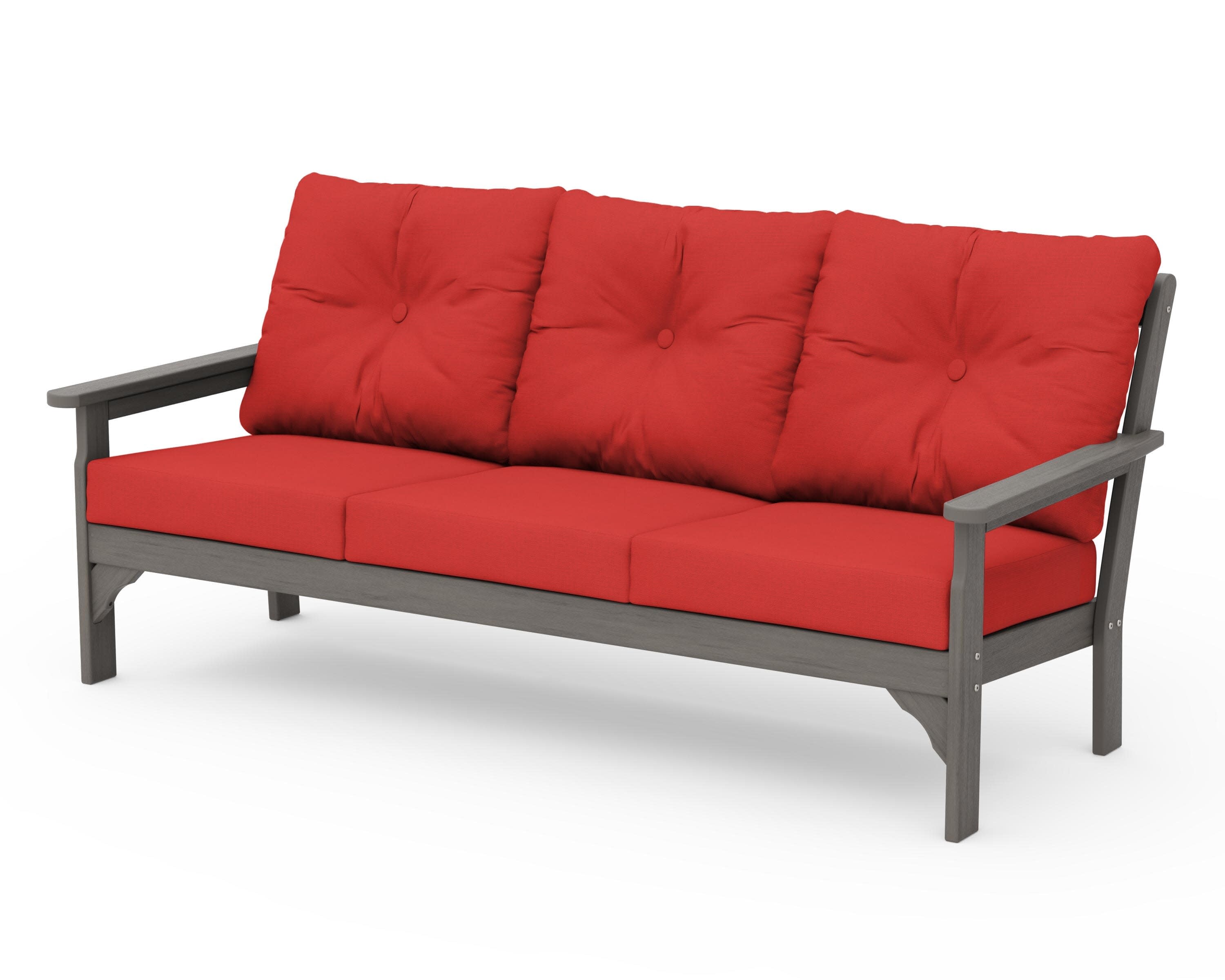 Vineyard Deep Seating Sofa in Driftwood / Crimson Linen