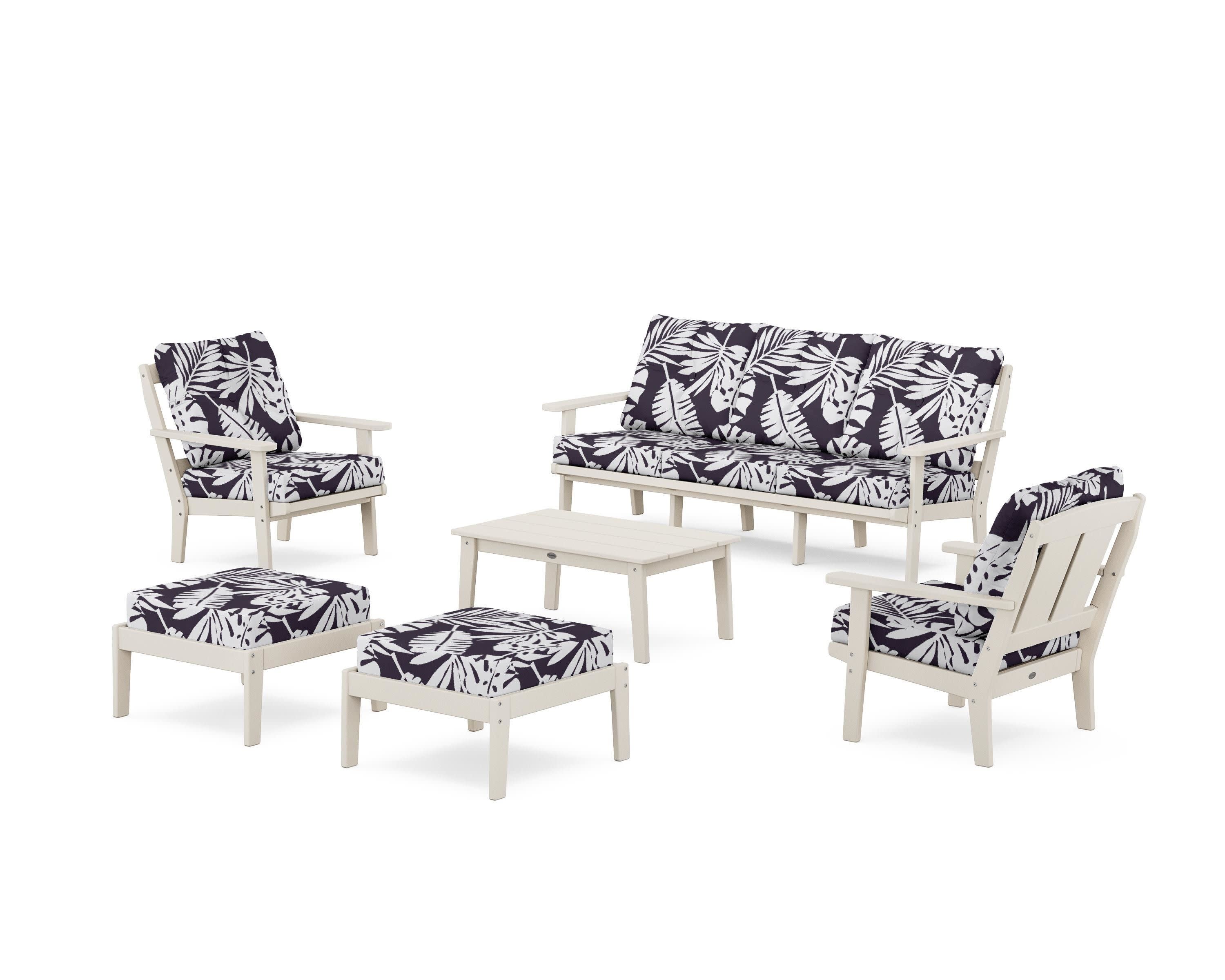Mission 6-Piece Lounge Sofa Set in Sand / Leaf Navy