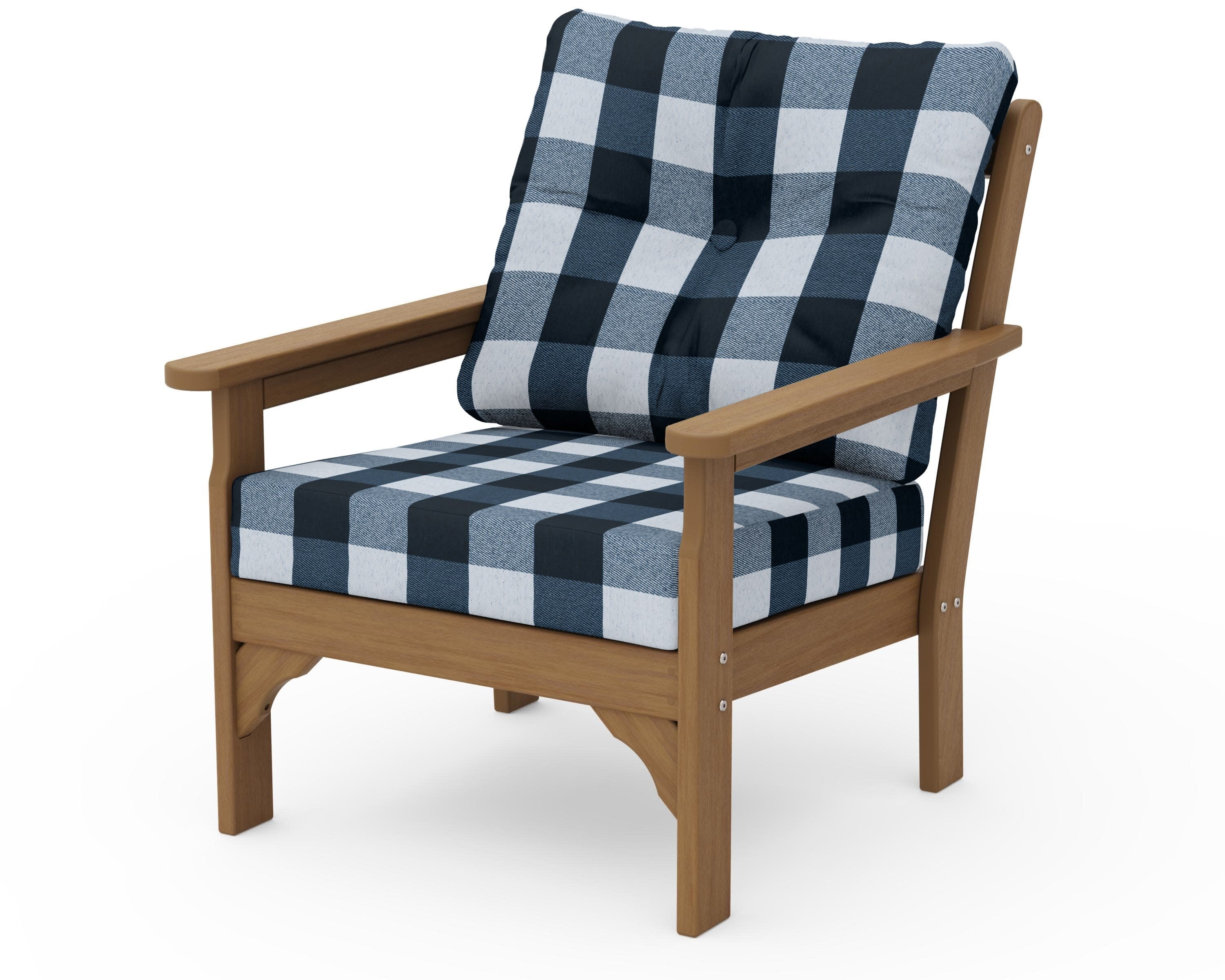 Vineyard Deep Seating Chair in Natural / Buffalo Plaid Marine Indigo
