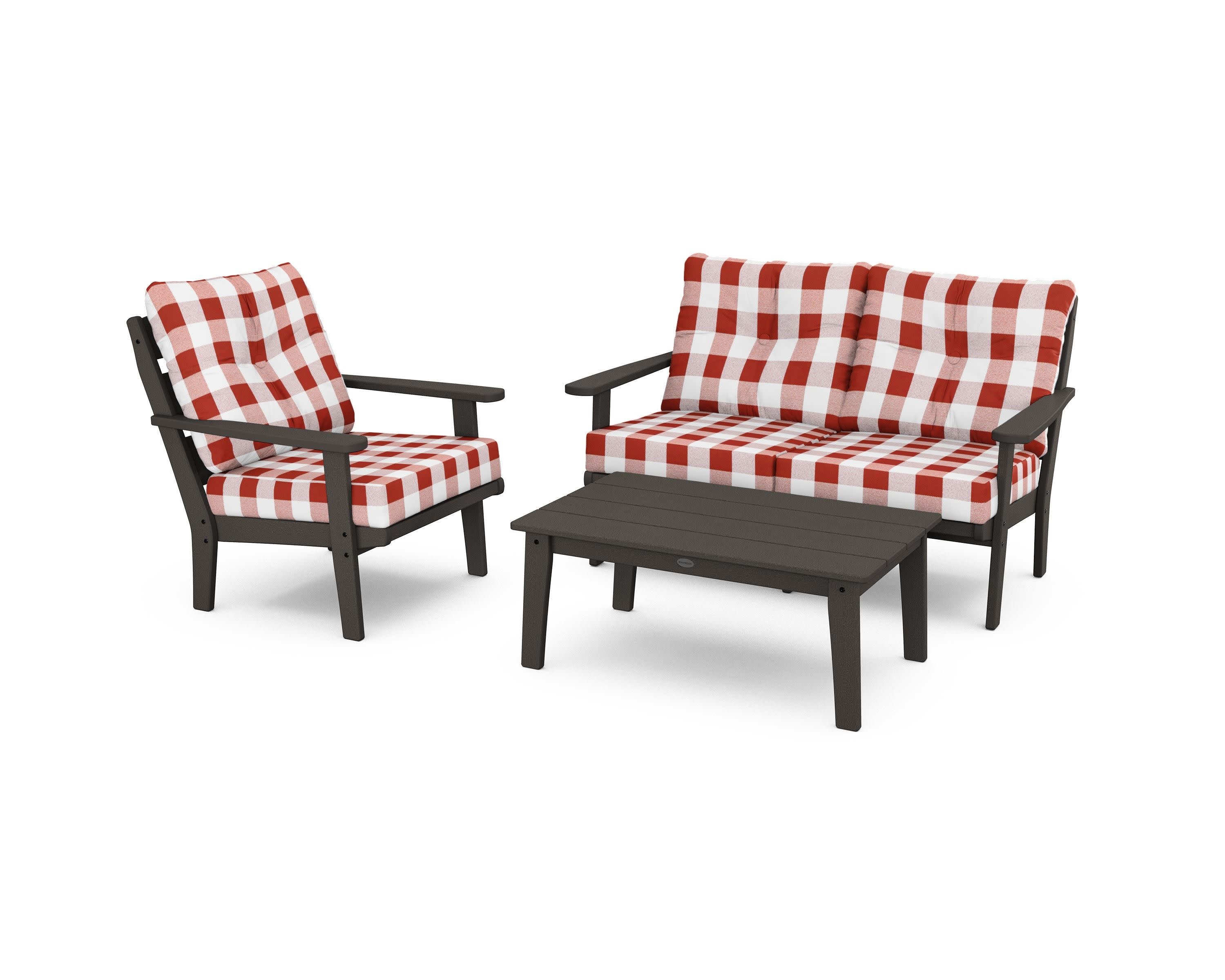 Lakeside 3-Piece Deep Seating Set in Vintage Coffee / Buffalo Plaid Crimson
