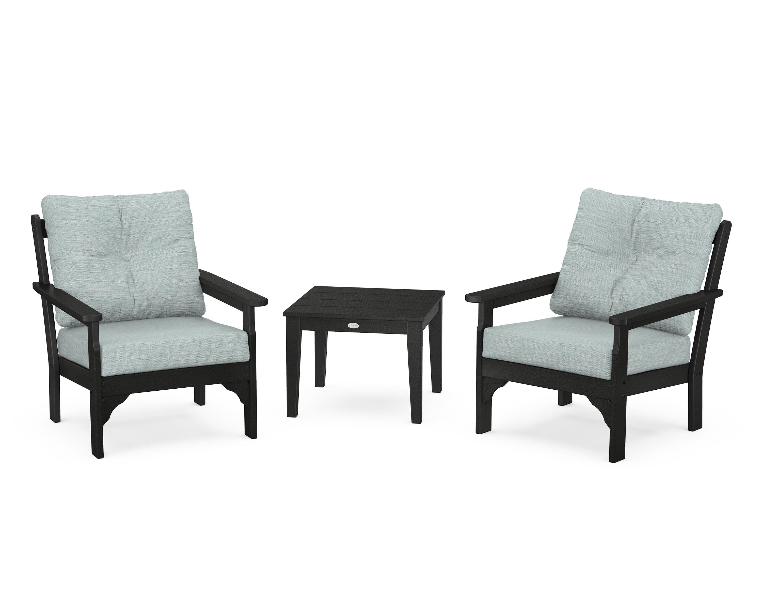 Vineyard 3-Piece Deep Seating Set in Black / Soothe Mist