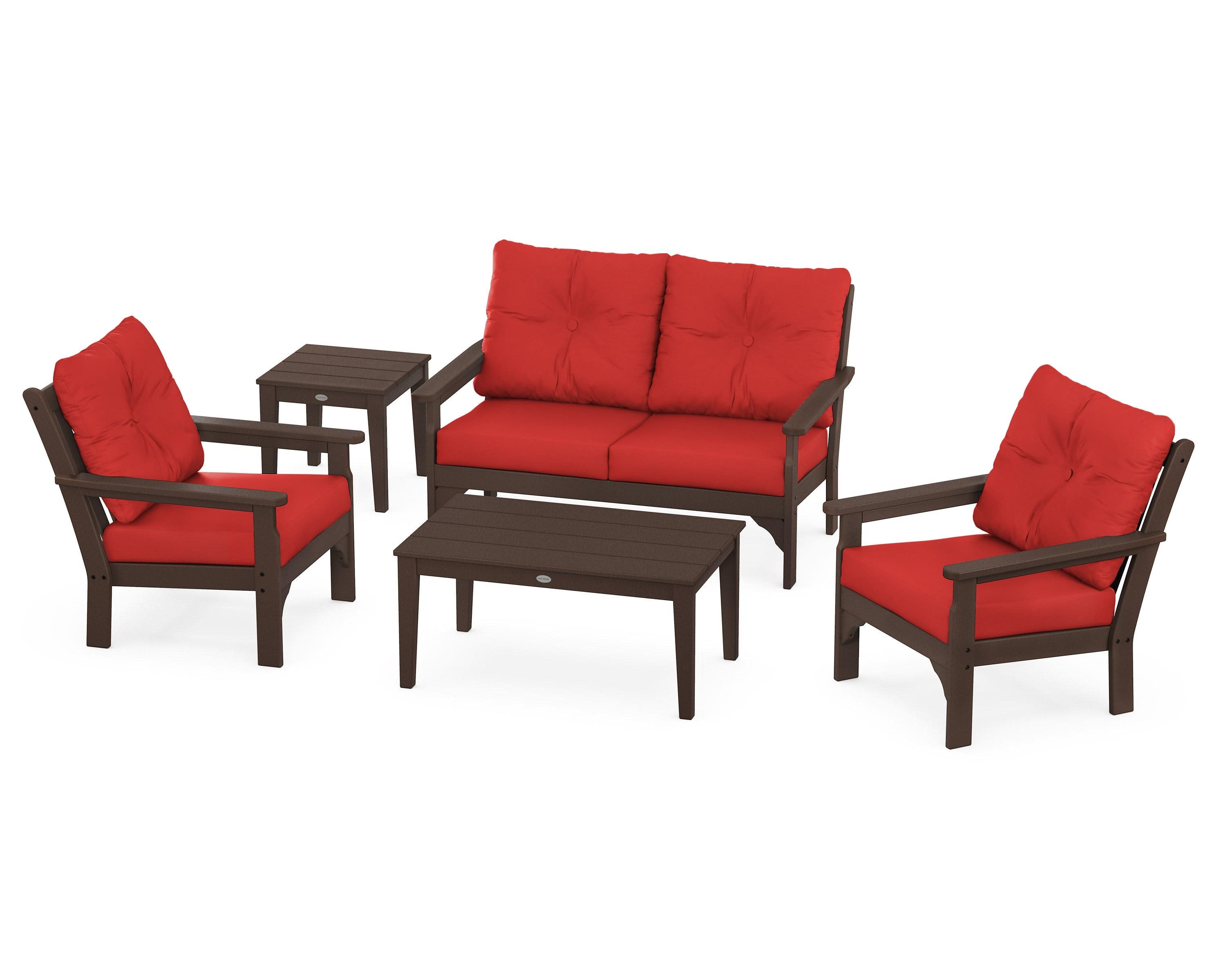 Vineyard 5-Piece Deep Seating Set in Mahogany / Crimson Linen