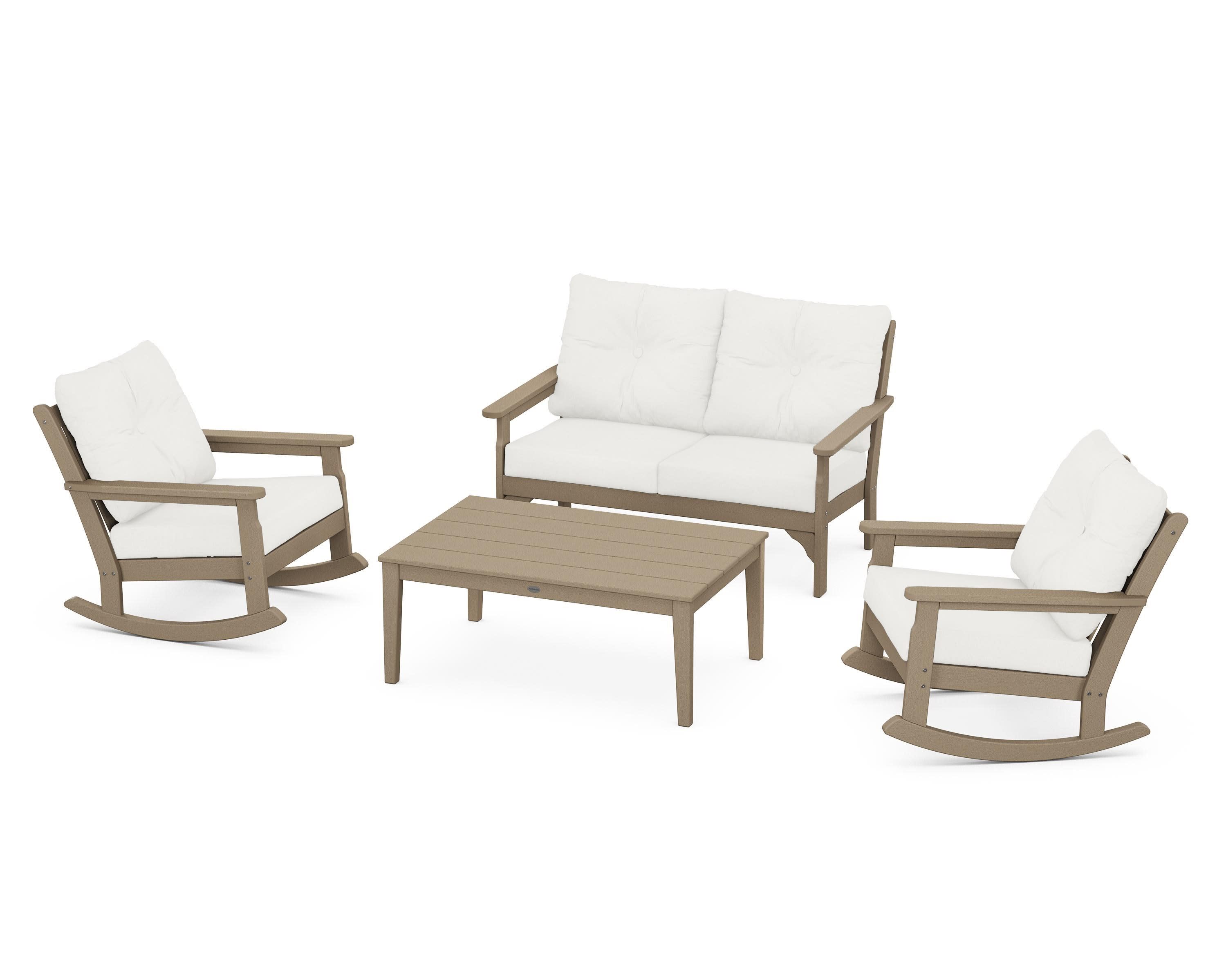 Vineyard 4-Piece Deep Seating Rocking Chair Set in Vintage Sahara / Natural Linen