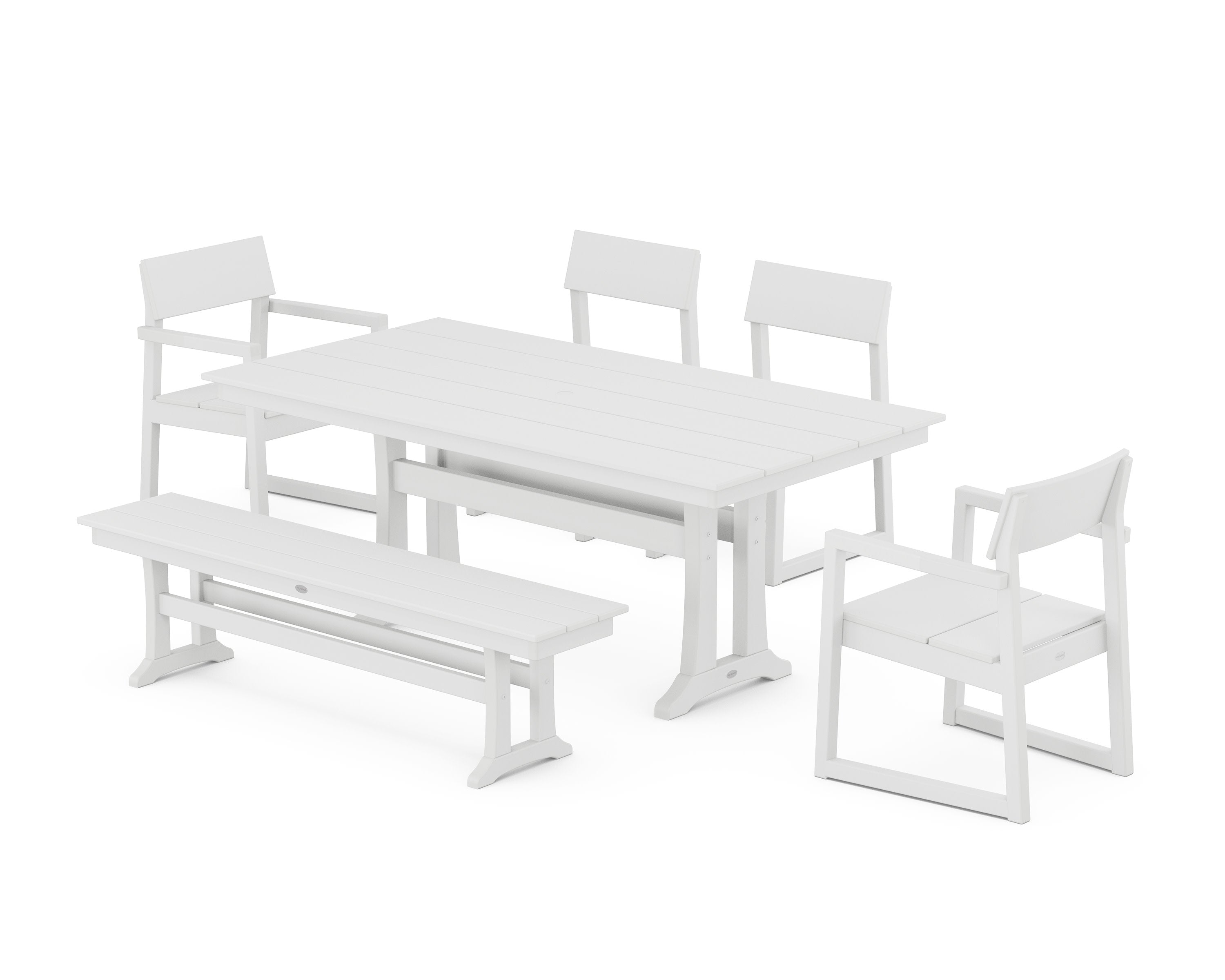 EDGE 6-Piece Farmhouse Dining Set With Trestle Legs in White
