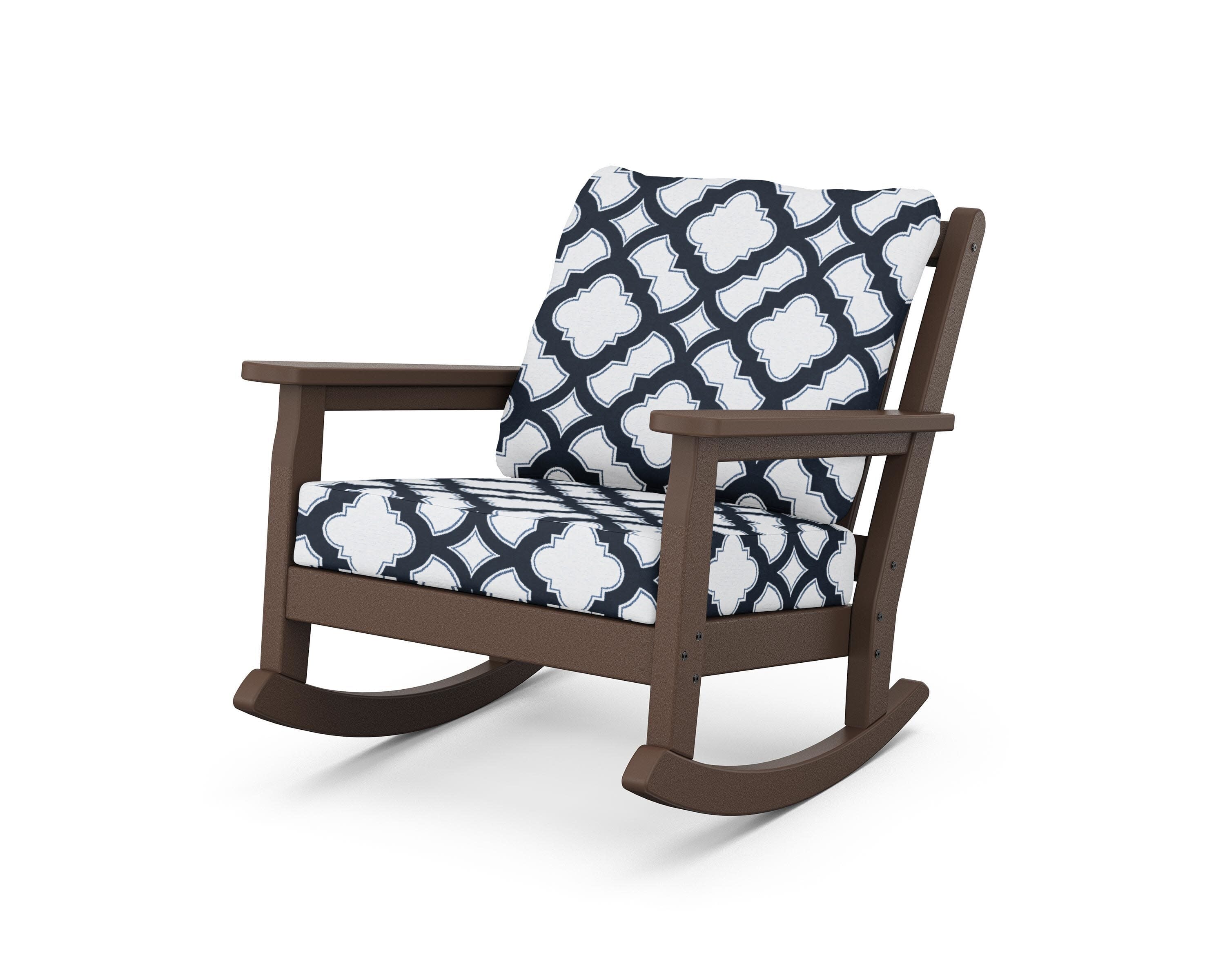 Chippendale Deep Seating Rocking Chair in Mahogany / Trellis Marine Indigo