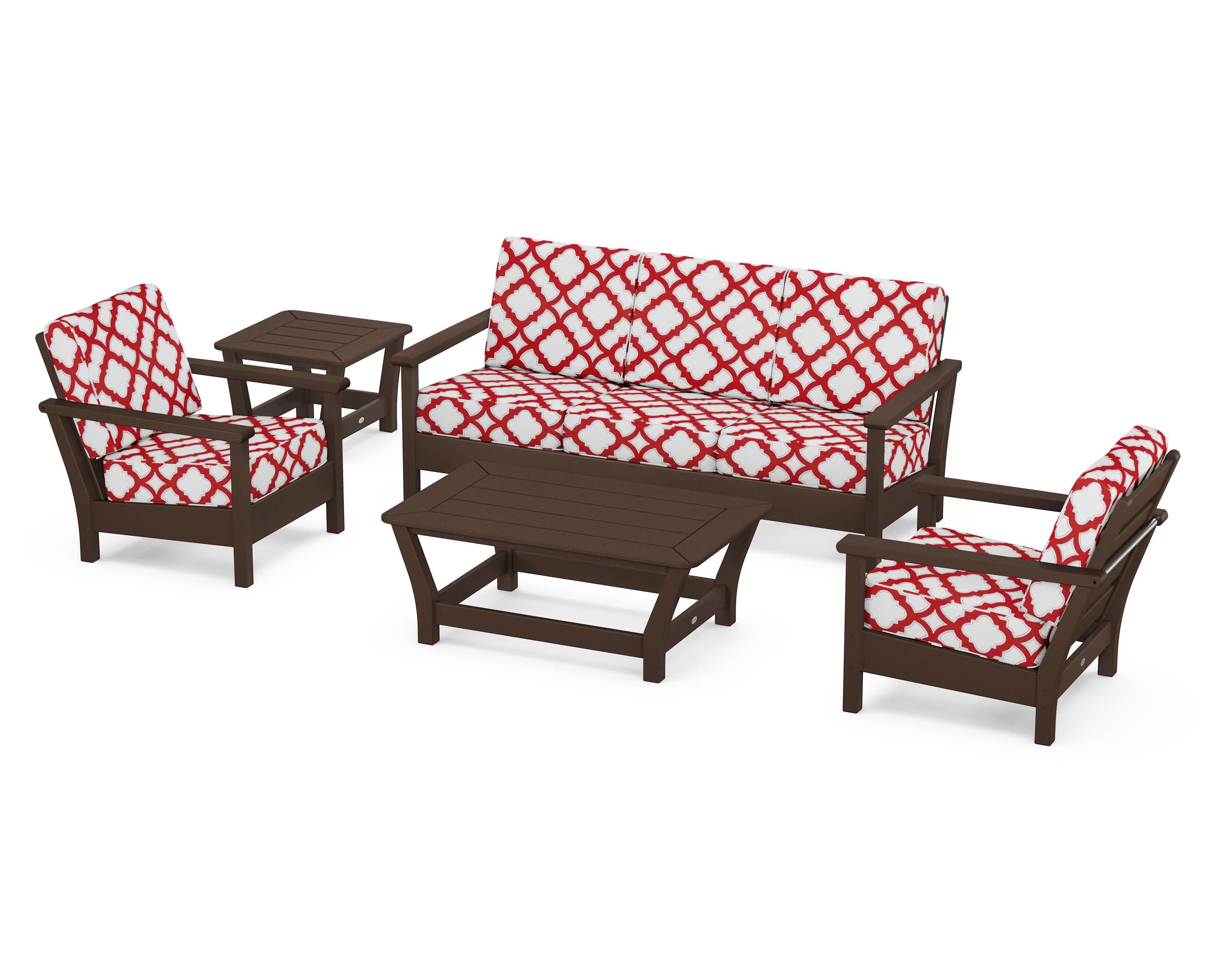 Harbour 5-Piece Deep Seating Set in Mahogany / Trellis Crimson