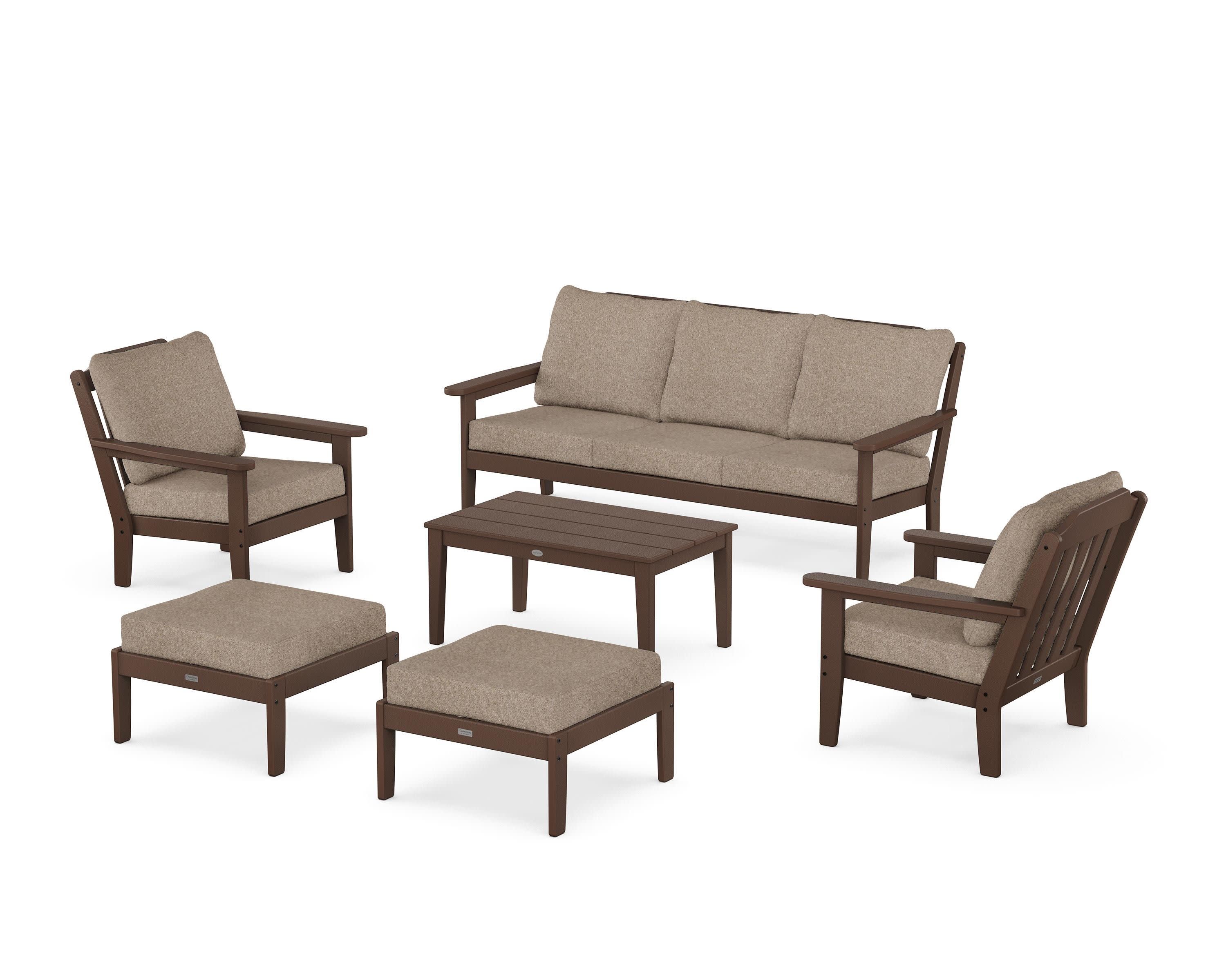 Cottage 6-Piece Lounge Sofa Set in Mahogany / Spiced Burlap