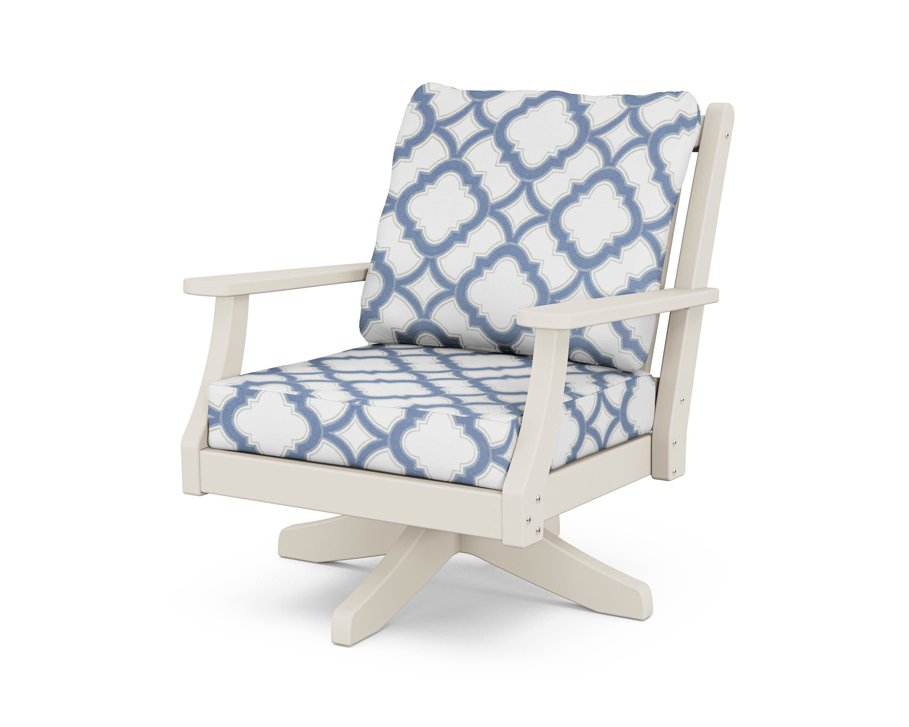 Wovendale Deep Seating Swivel Chair in Sand / Trellis Sky Blue