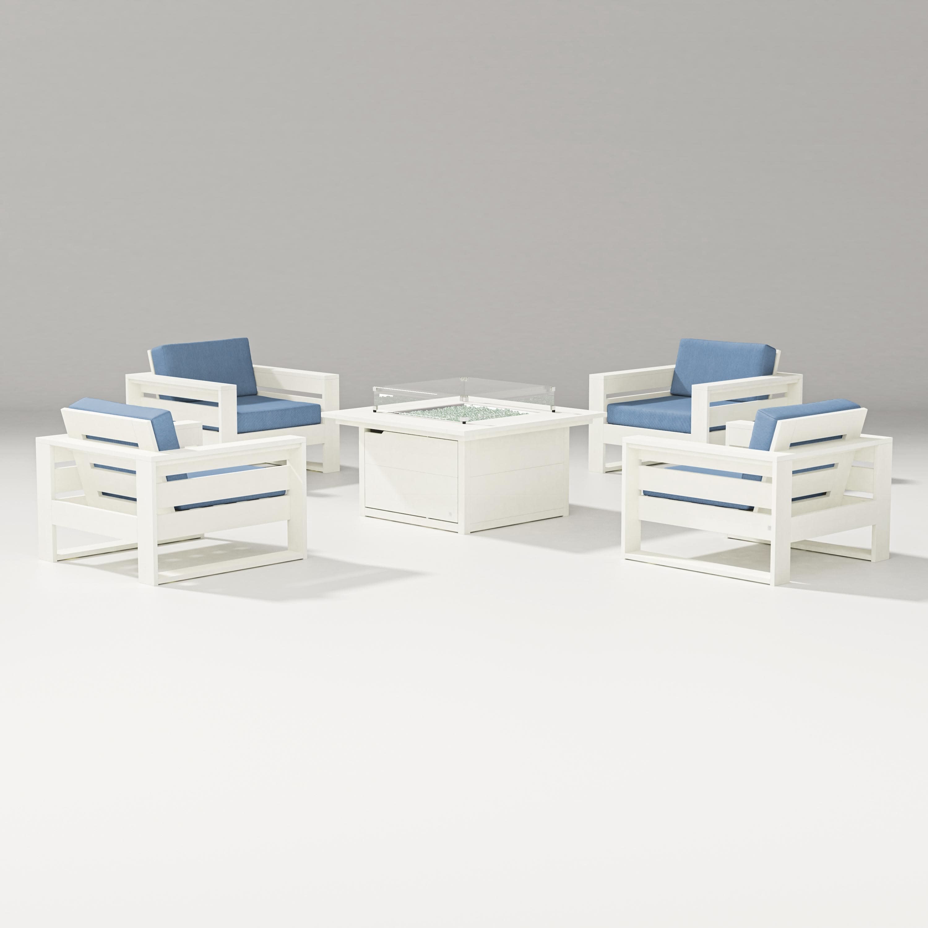 Latitude 5-Piece Lounge Fire Table Set in Vintage White / Sky Blue
