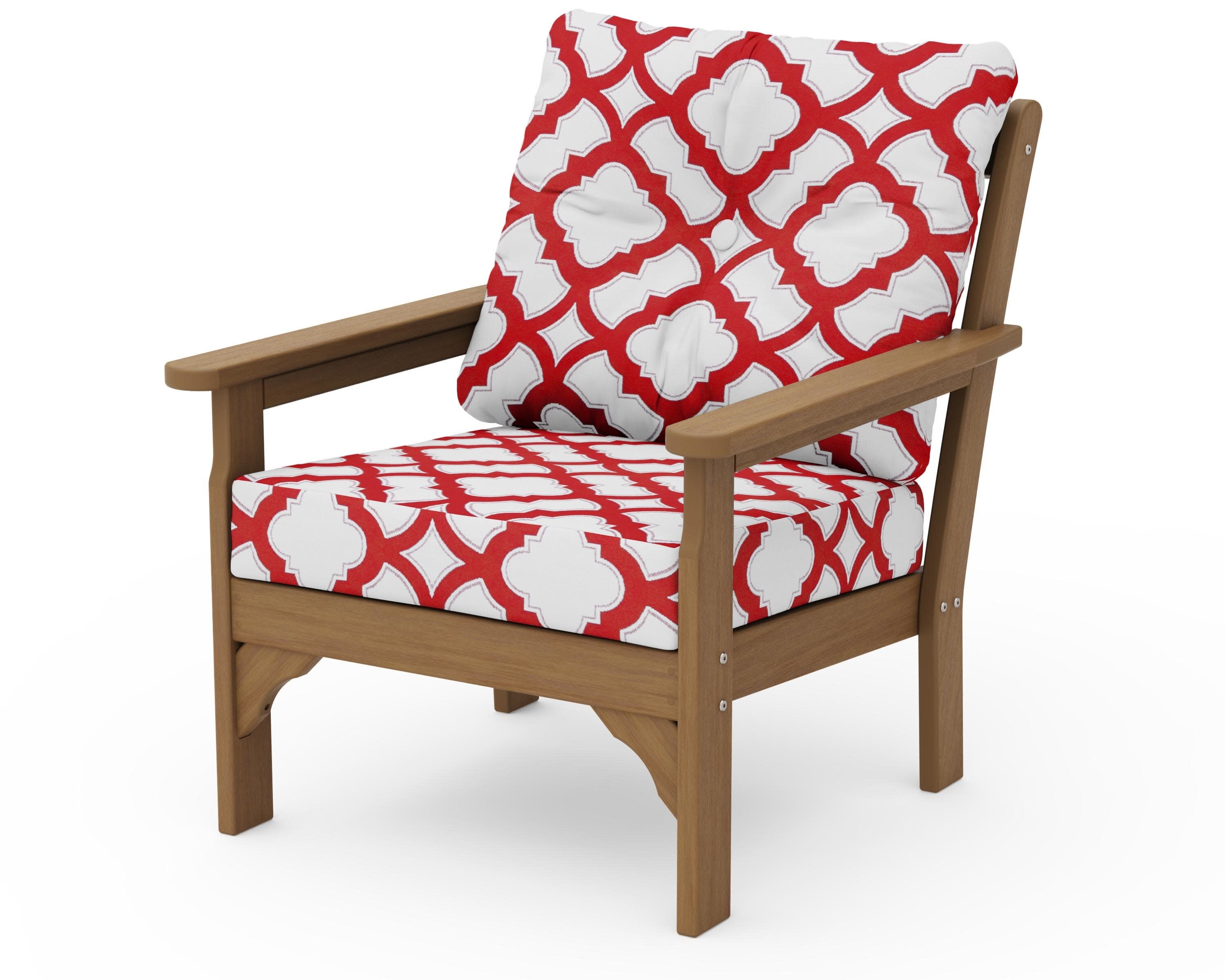 Vineyard Deep Seating Chair in Natural / Trellis Crimson
