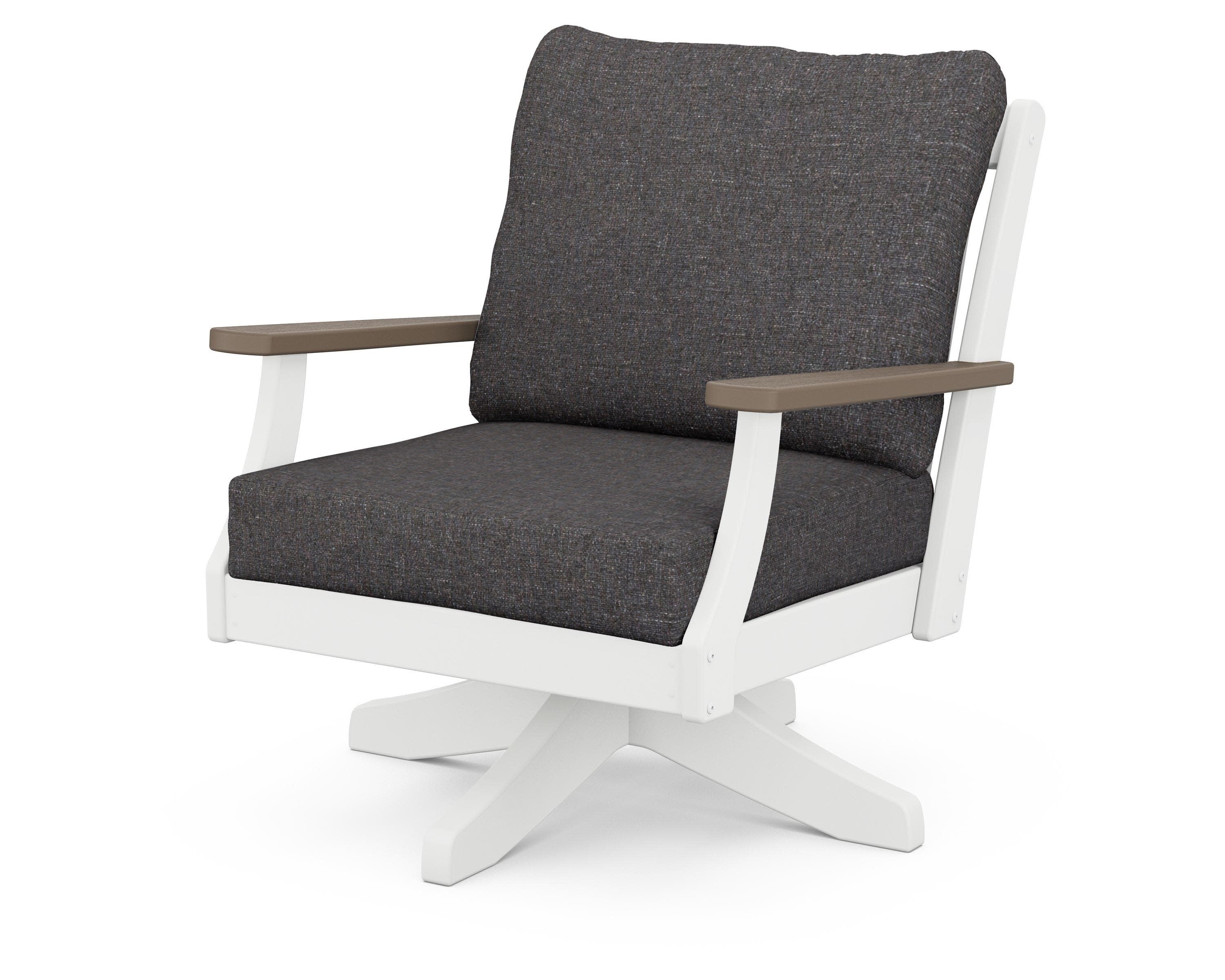 Braxton Deep Seating Swivel Chair in White / Kona / Ash Charcoal