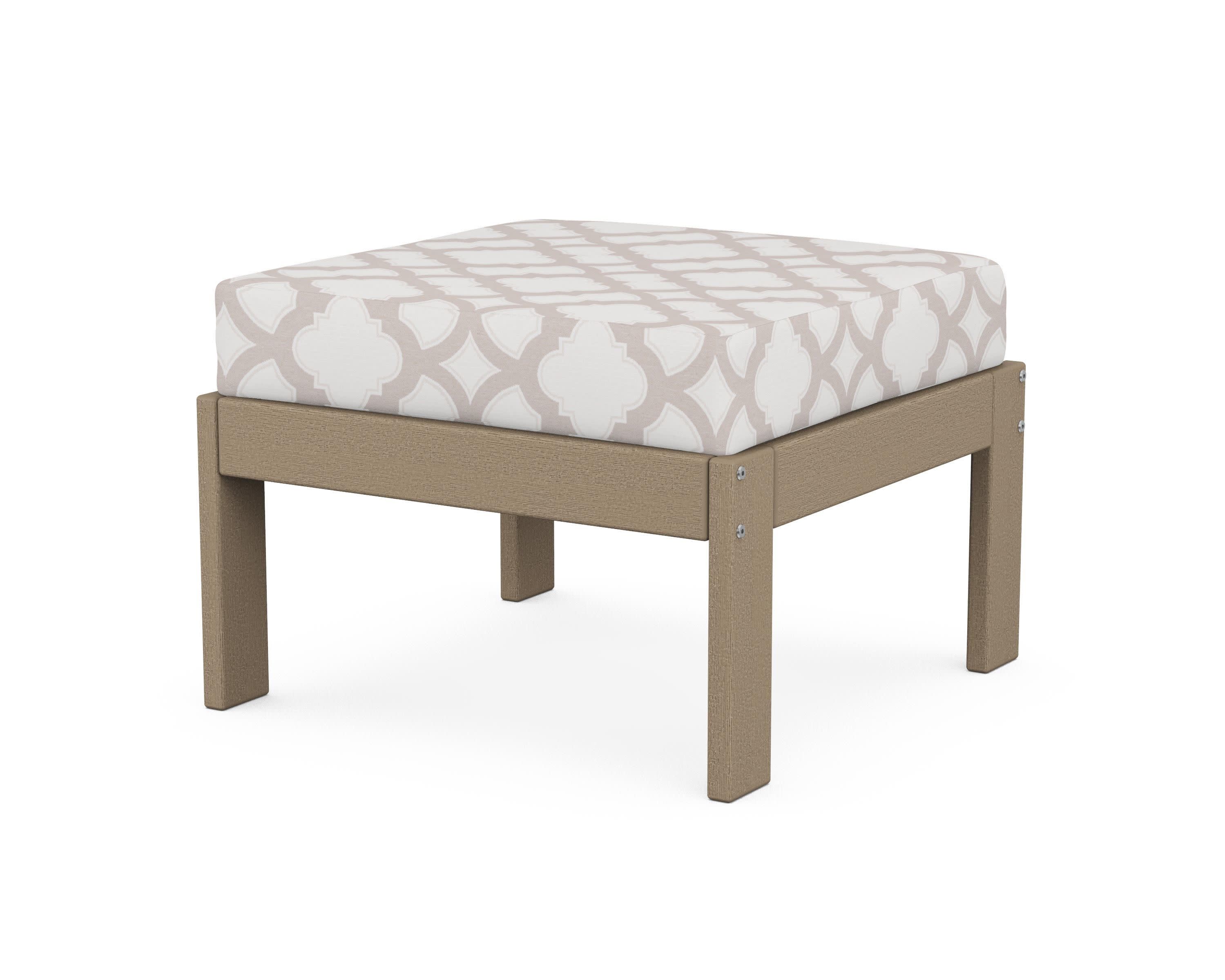 Vineyard Modular Ottoman in Vintage Sahara / Trellis Dune Burlap