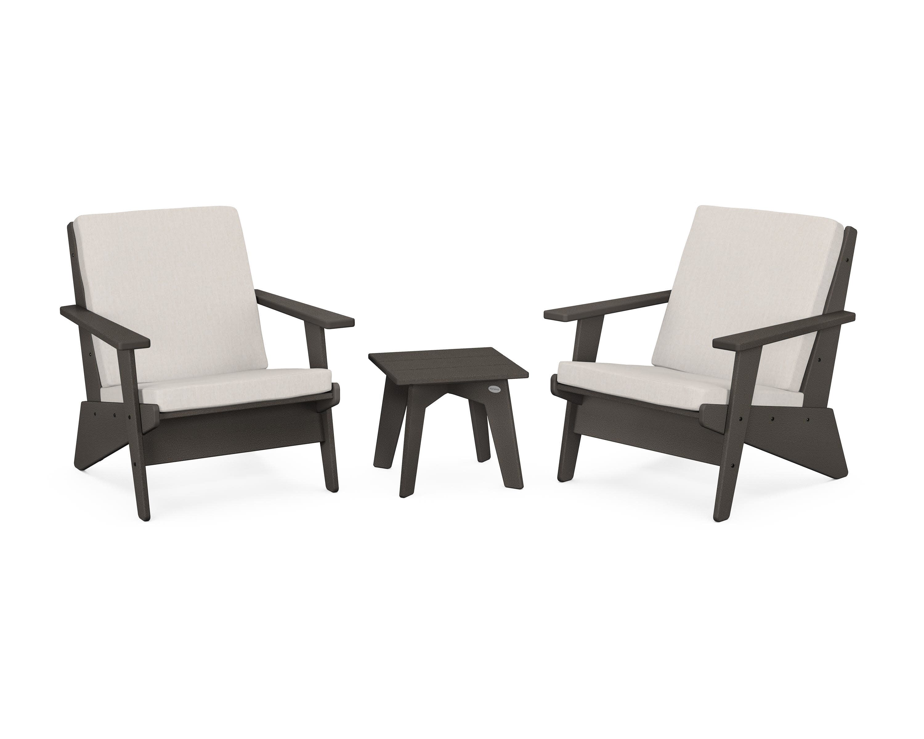 Riviera Modern Lounge 3-Piece Set in Vintage Coffee / Cast Ash