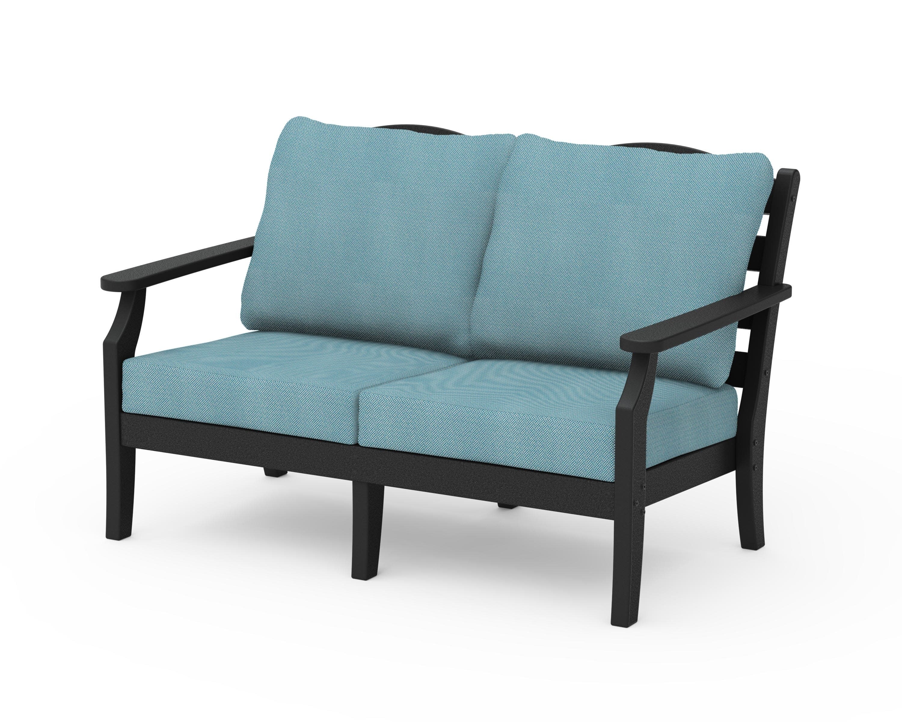 Savannah Deep Seating Loveseat in Black / Lattice Sky Blue