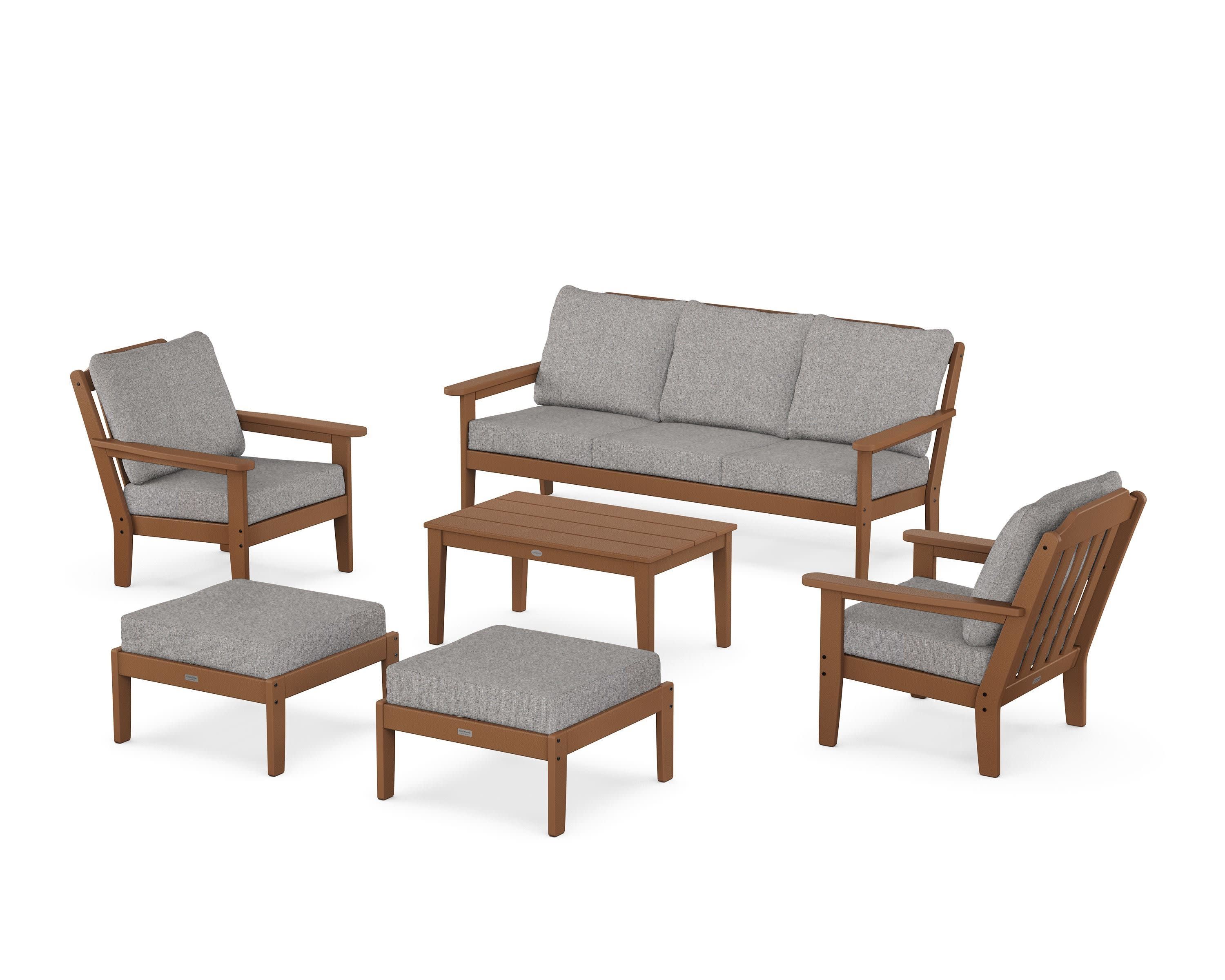 Cottage 6-Piece Lounge Sofa Set in Teak / Grey Mist