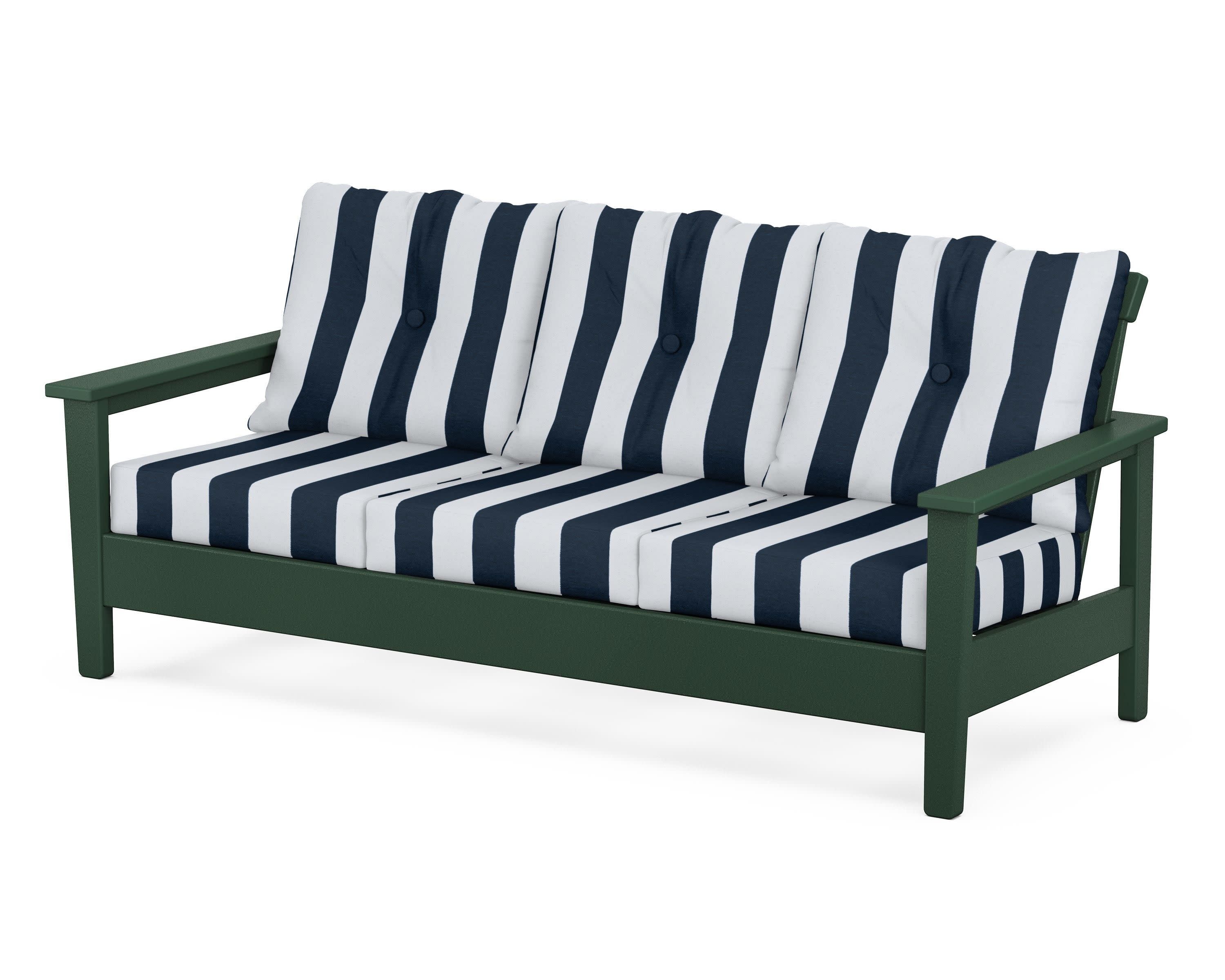 Prescott Deep Seating Sofa in Green / Cabana Stripe Marine Indigo