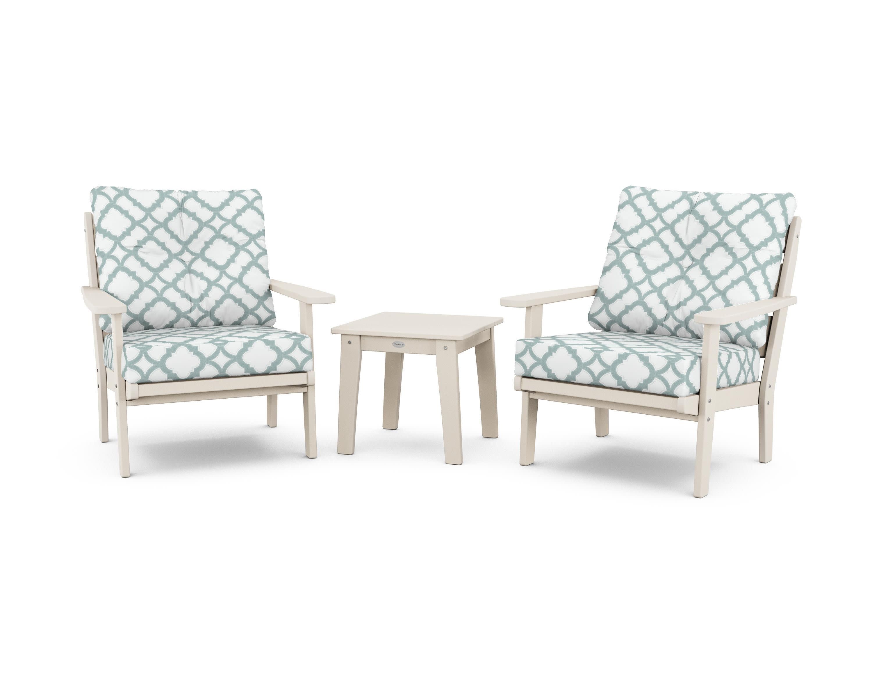 Lakeside 3-Piece Deep Seating Chair Set in Sand / Trellis Glacier Spa