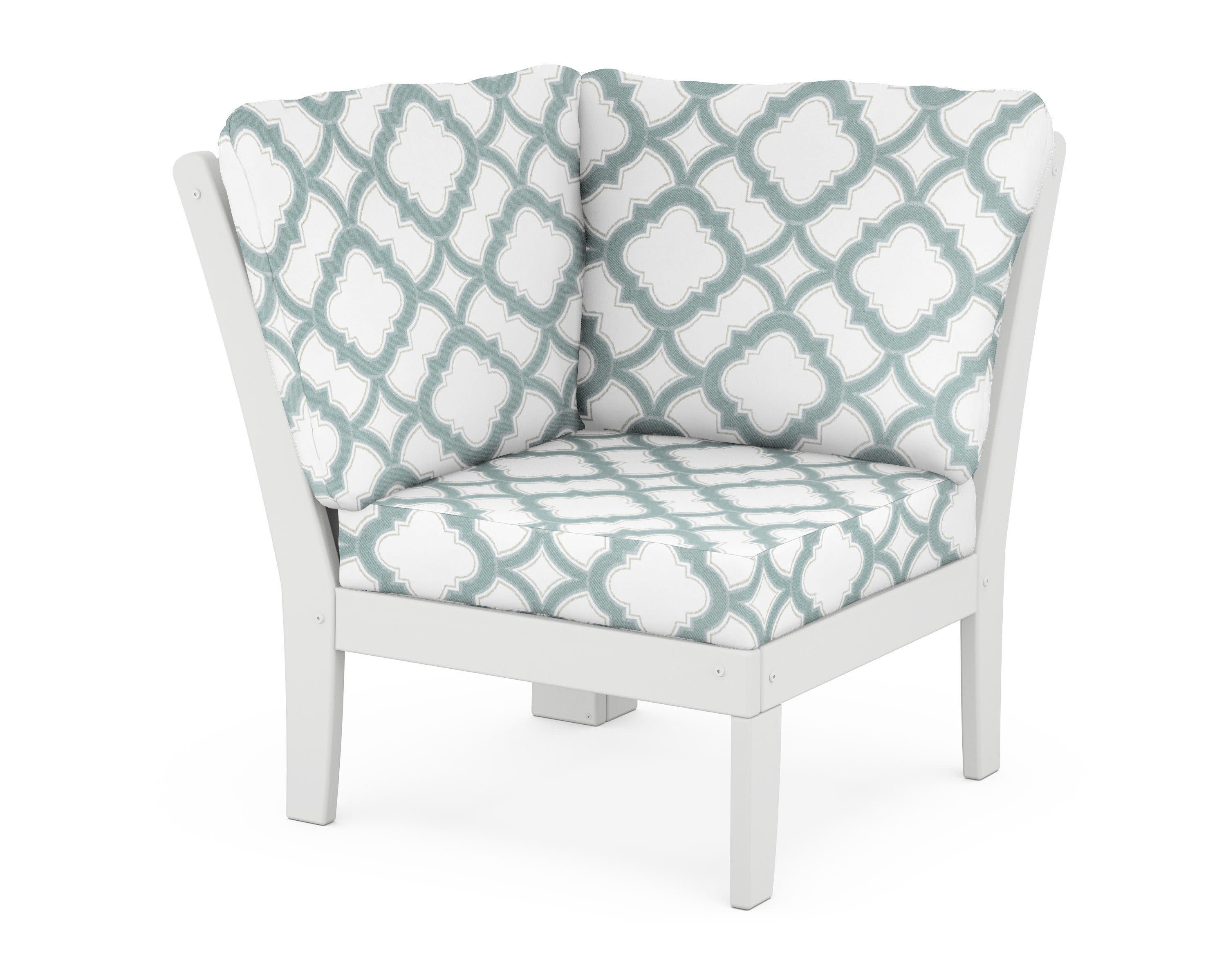 Braxton Modular Corner Chair in White / Trellis Glacier Spa