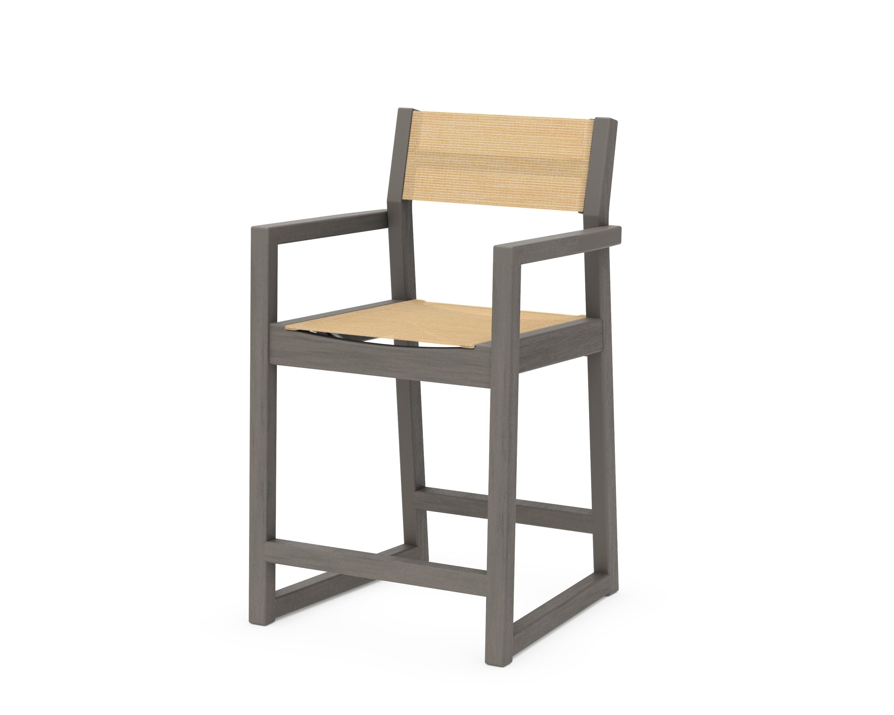 EDGE Sling Counter Arm Chair in Driftwood / Dupioni Apricot Sling