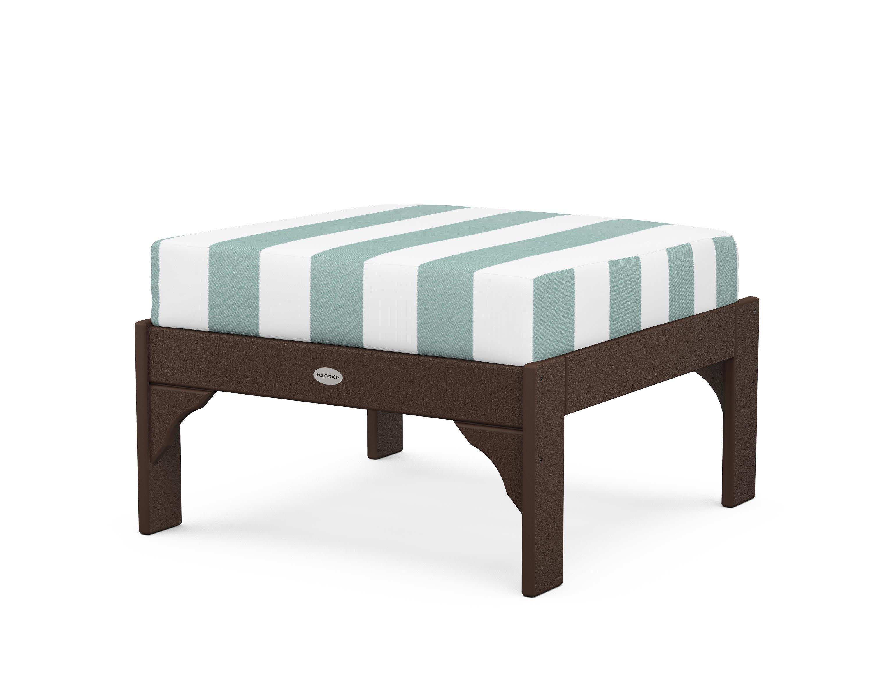 Vineyard Deep Seating Ottoman in Mahogany / Cabana Stripe Glacier Spa