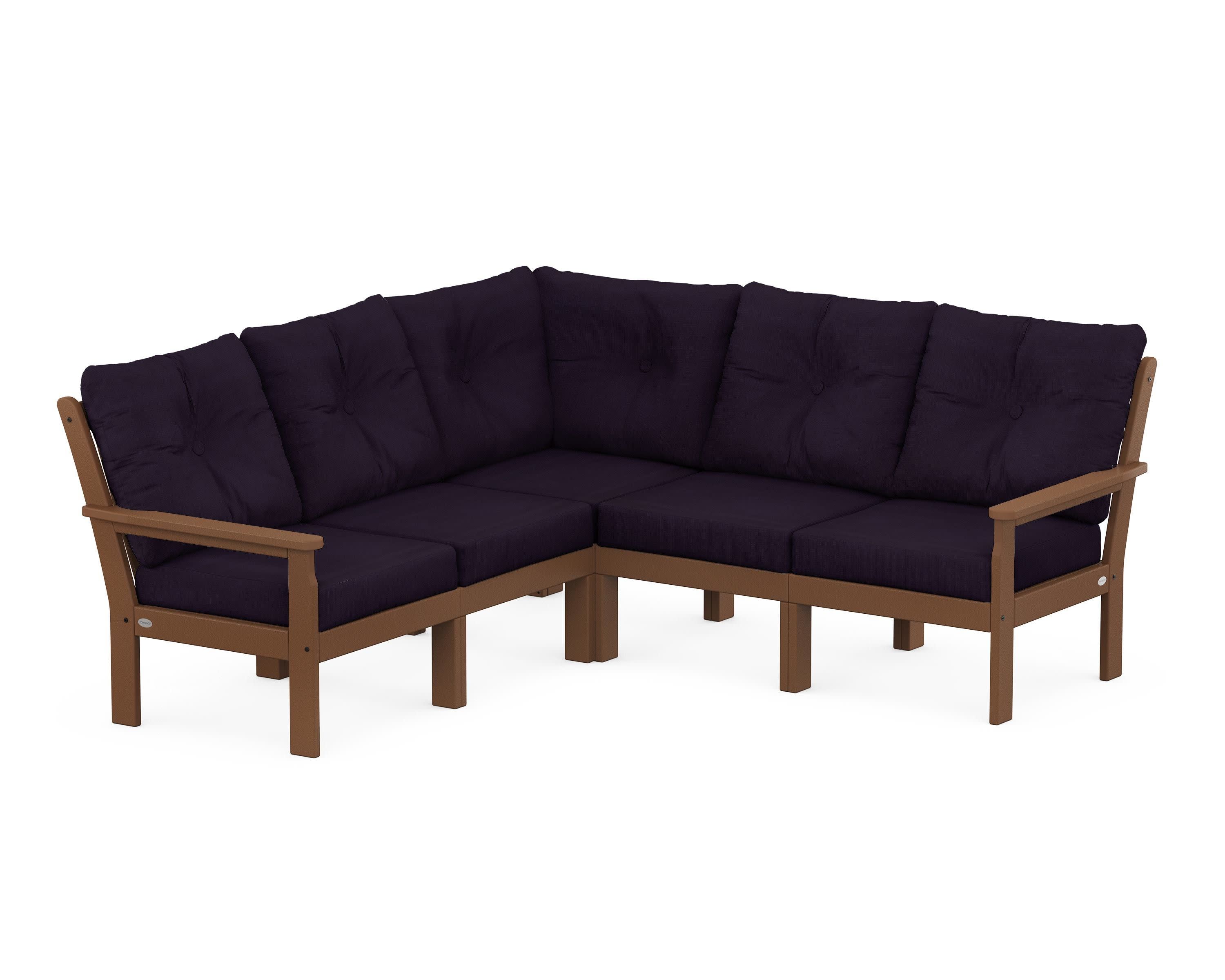 Vineyard 5-Piece Sectional in Teak / Navy Linen