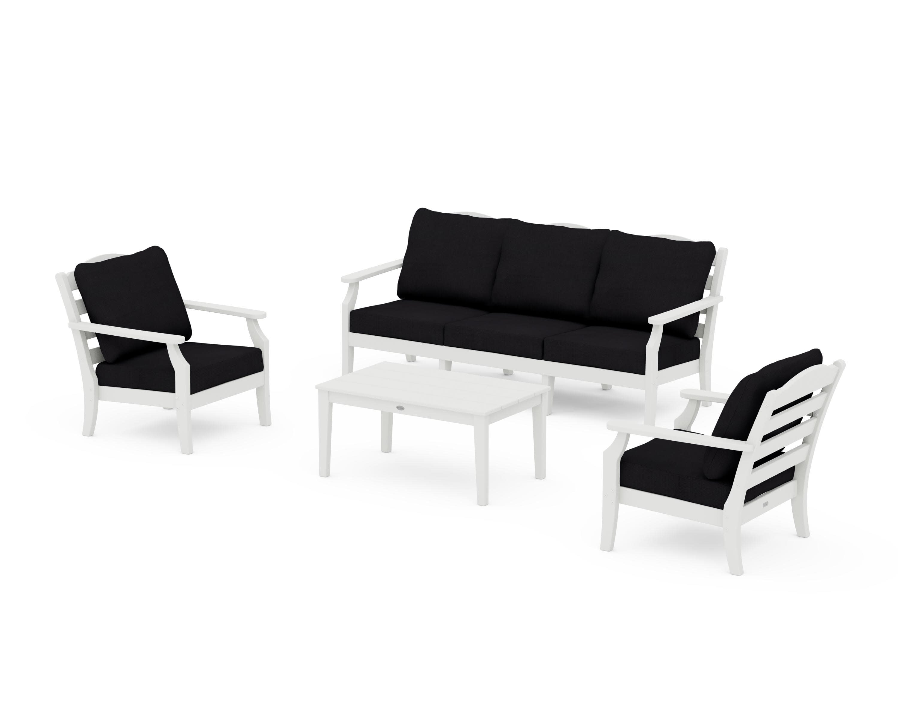 Savannah 4-Piece Deep Seating Set with Sofa in Vintage White / Midnight Linen