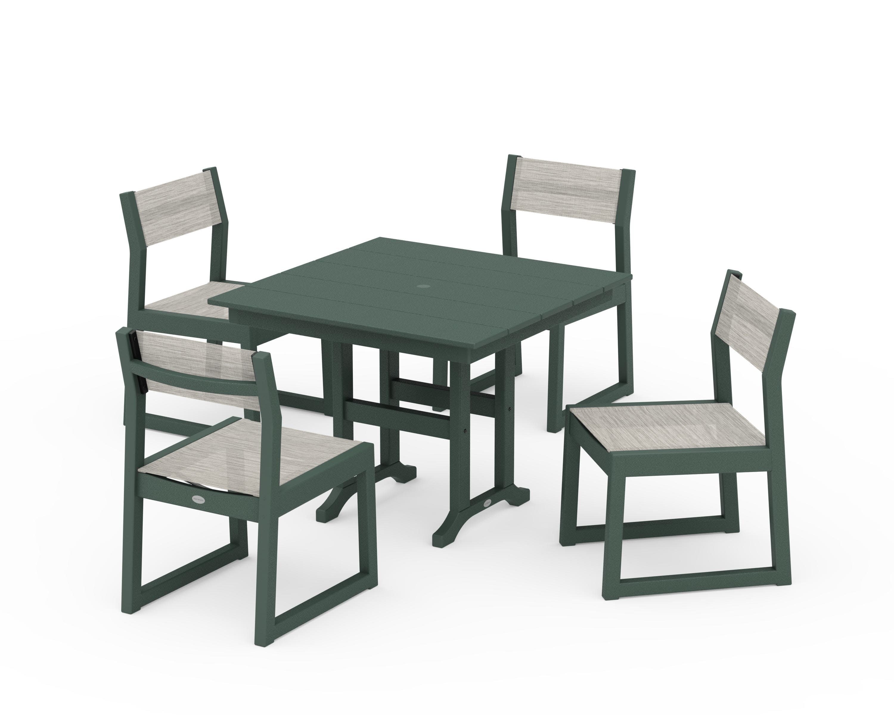 EDGE Sling Side Chair 5-Piece Farmhouse Dining Set in Green / Birch Sling