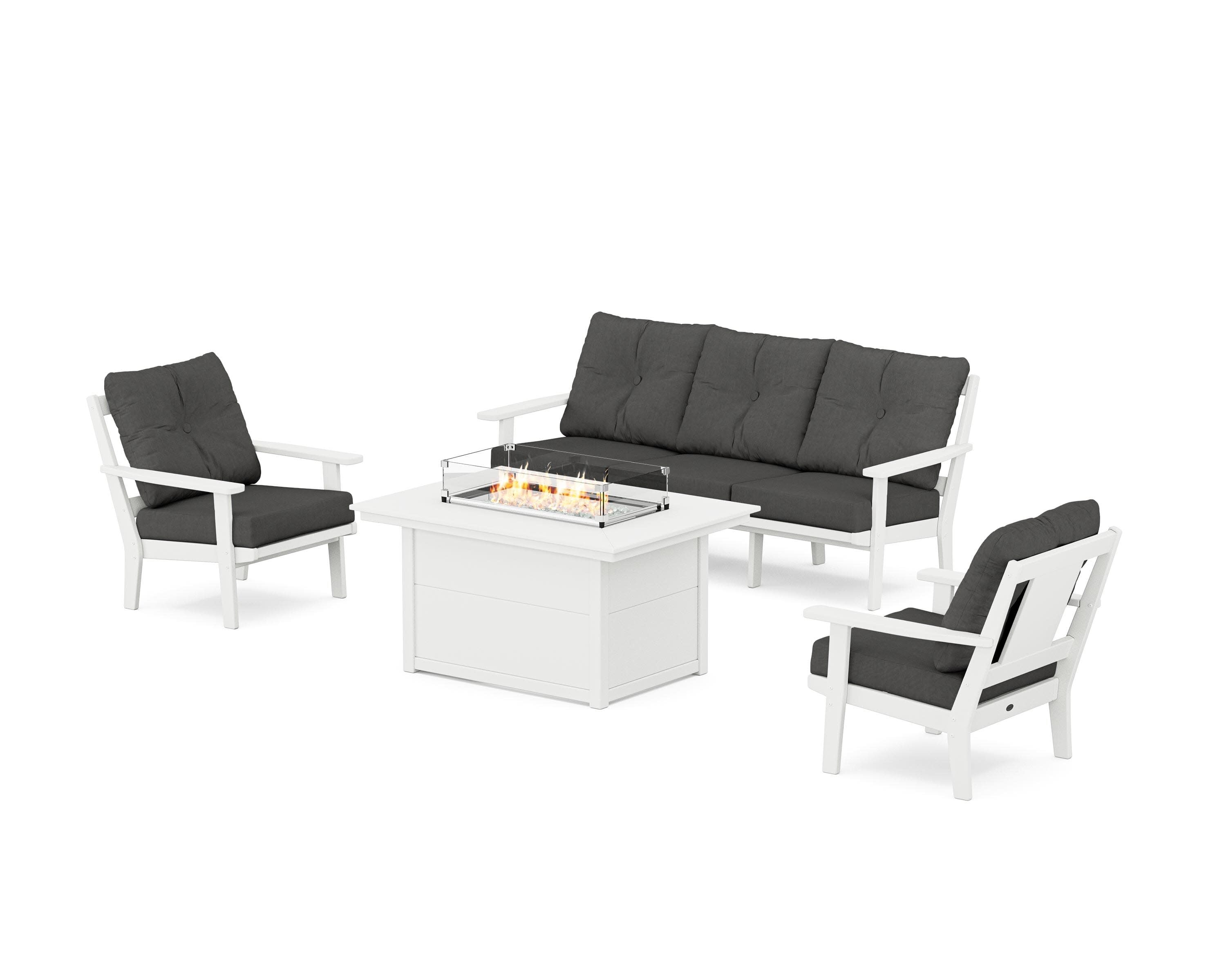 Prairie Deep Seating Fire Pit Table Set in White / Spectrum Carbon