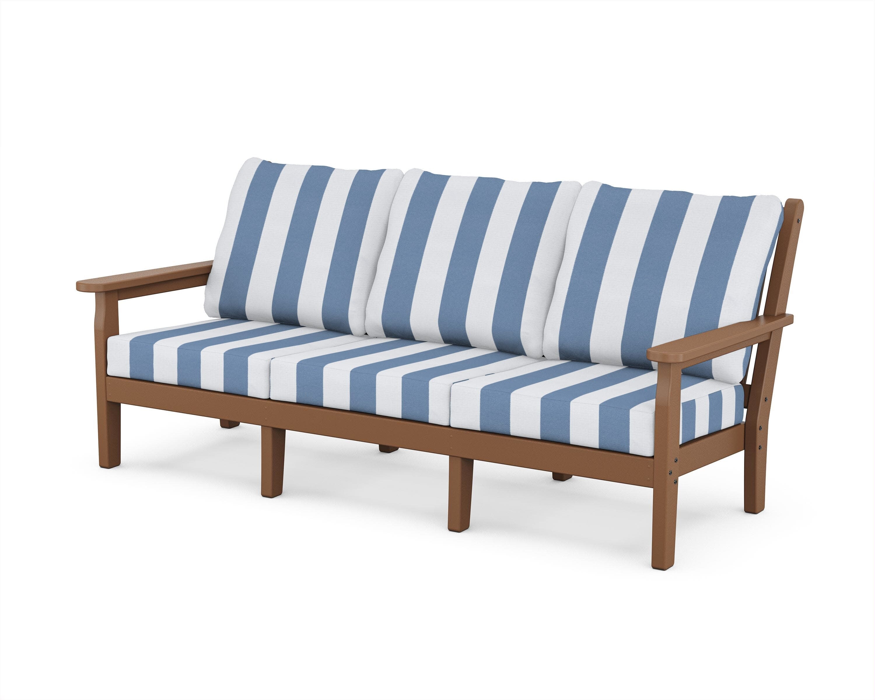 Chippendale Deep Seating Sofa in Teak / Cabana Stripe Sky Blue