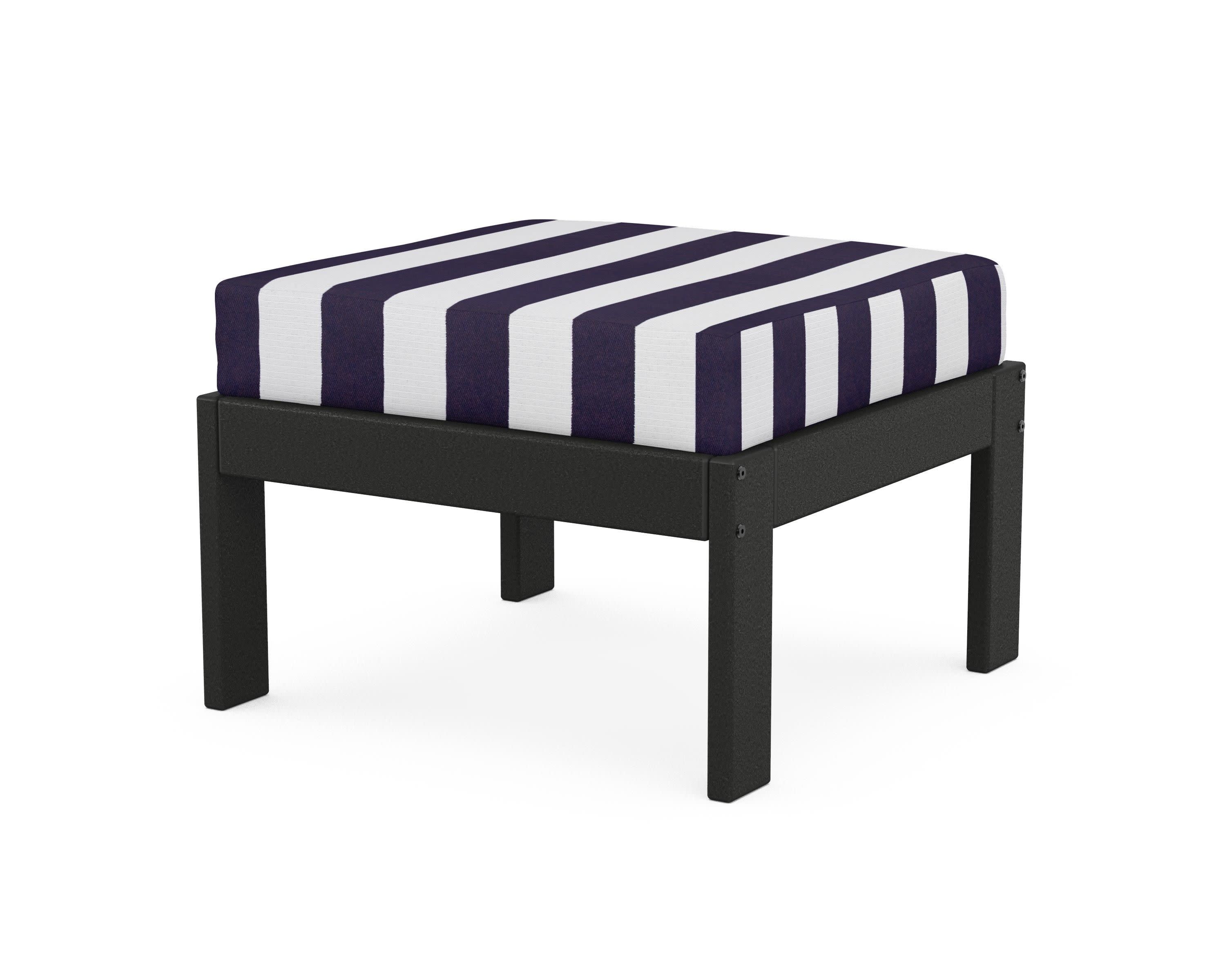 Vineyard Modular Ottoman in Black / Cabana Stripe Navy