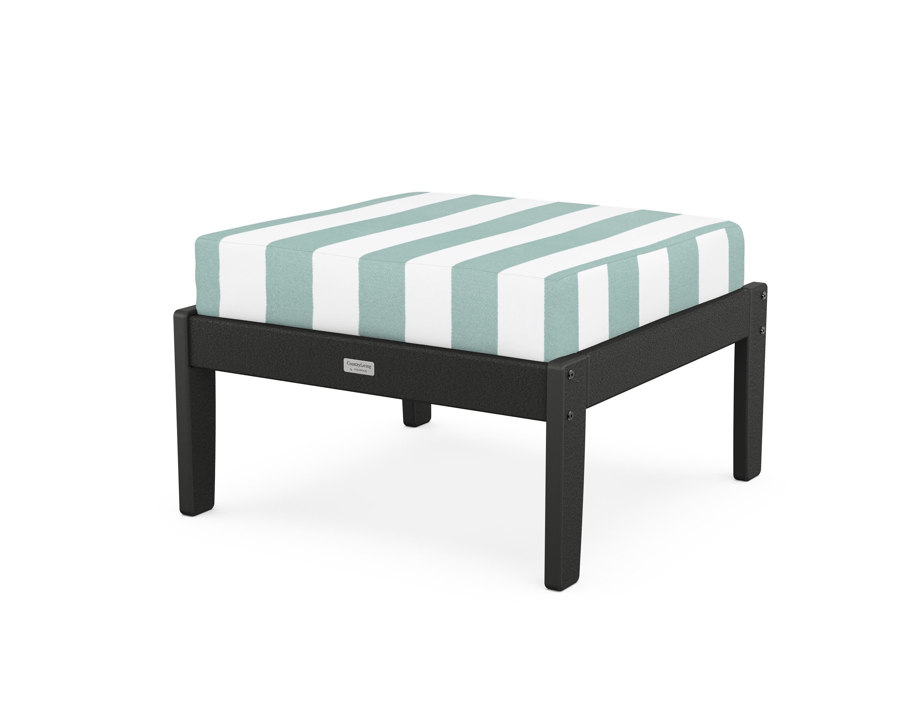Cottage Deep Seating Ottoman in Black / Cabana Stripe Glacier Spa