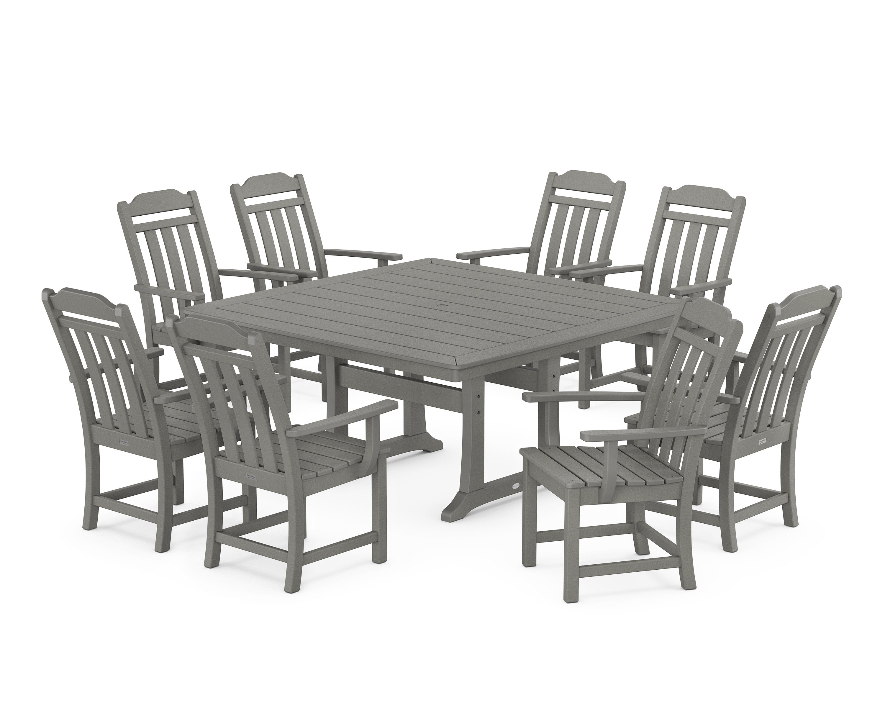 Cottage 9-Piece Square Dining Set with Trestle Legs in Slate Grey