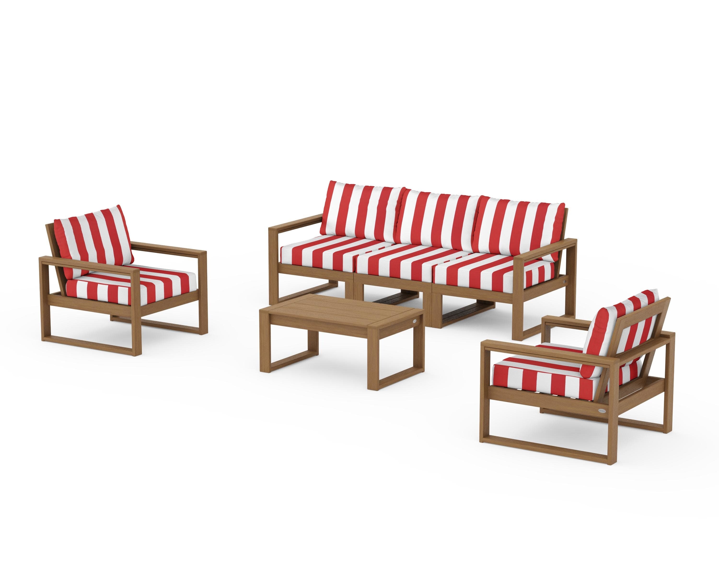 EDGE Sectional 4-Piece Deep Seating Set with Sofa in Natural / Cabana Stripe Crimson