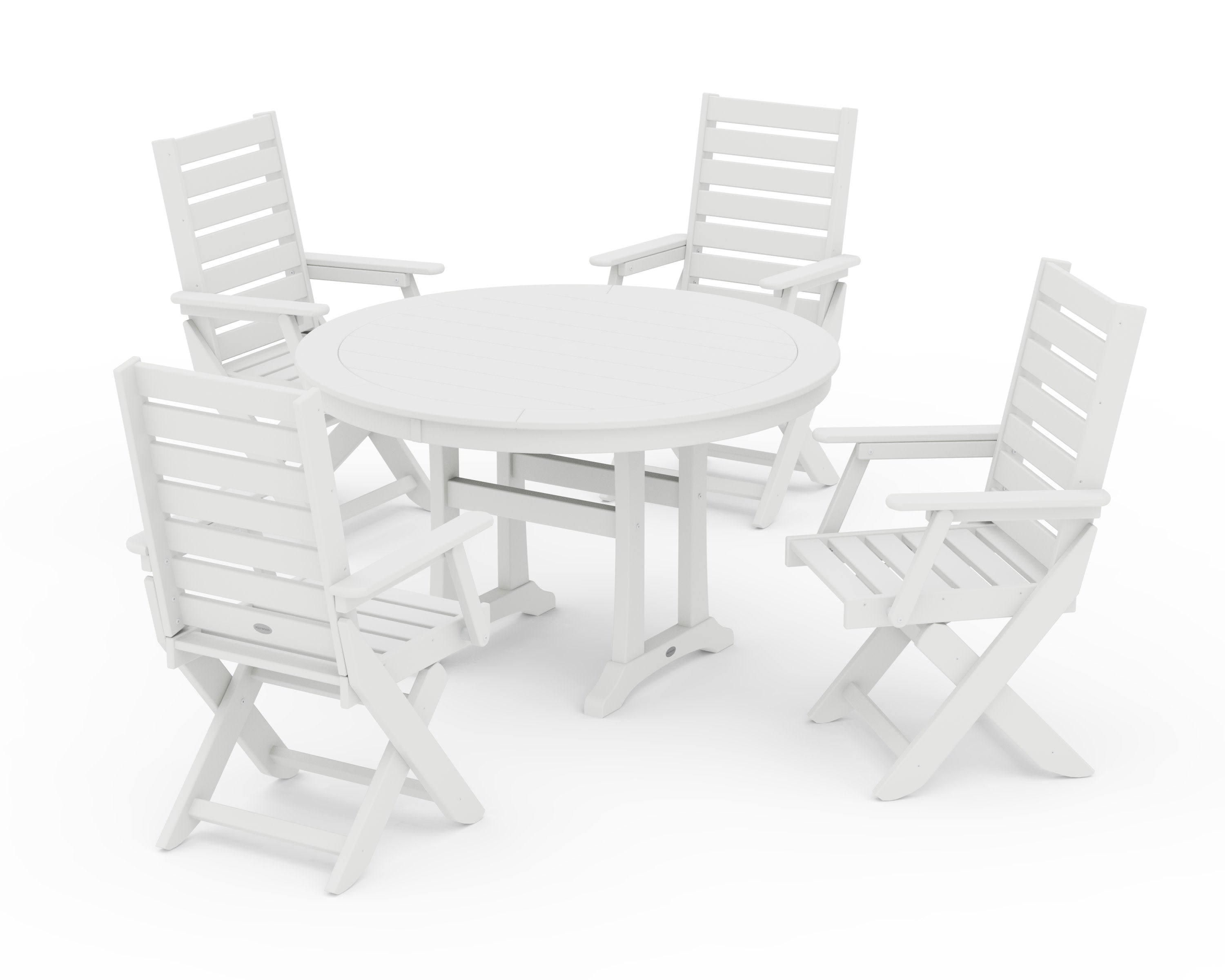 Captain Folding Chair 5-Piece Round Dining Set with Trestle Legs in White