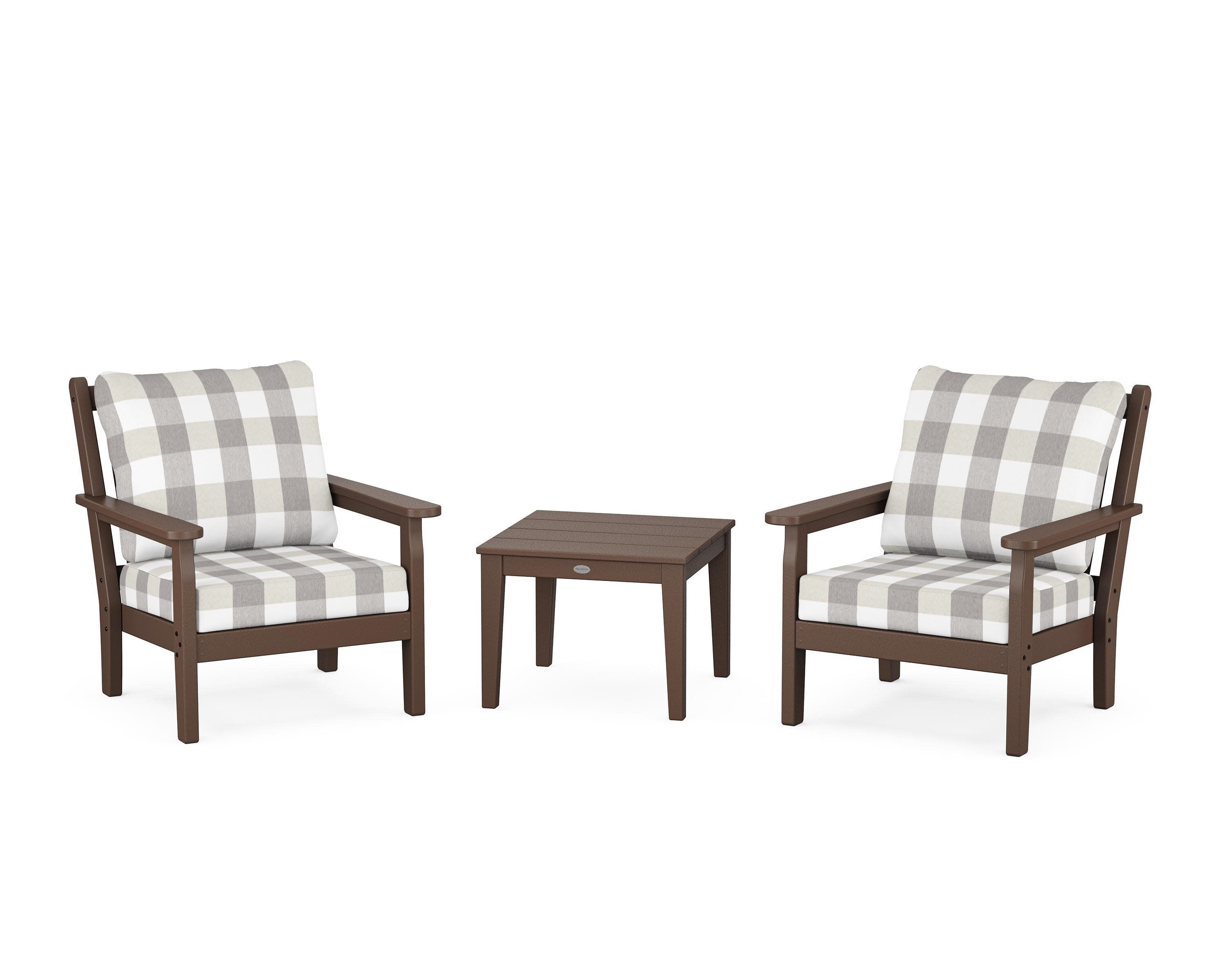 Chippendale 3-Piece Deep Seating Set in Mahogany / Buffalo Plaid Grey Mist