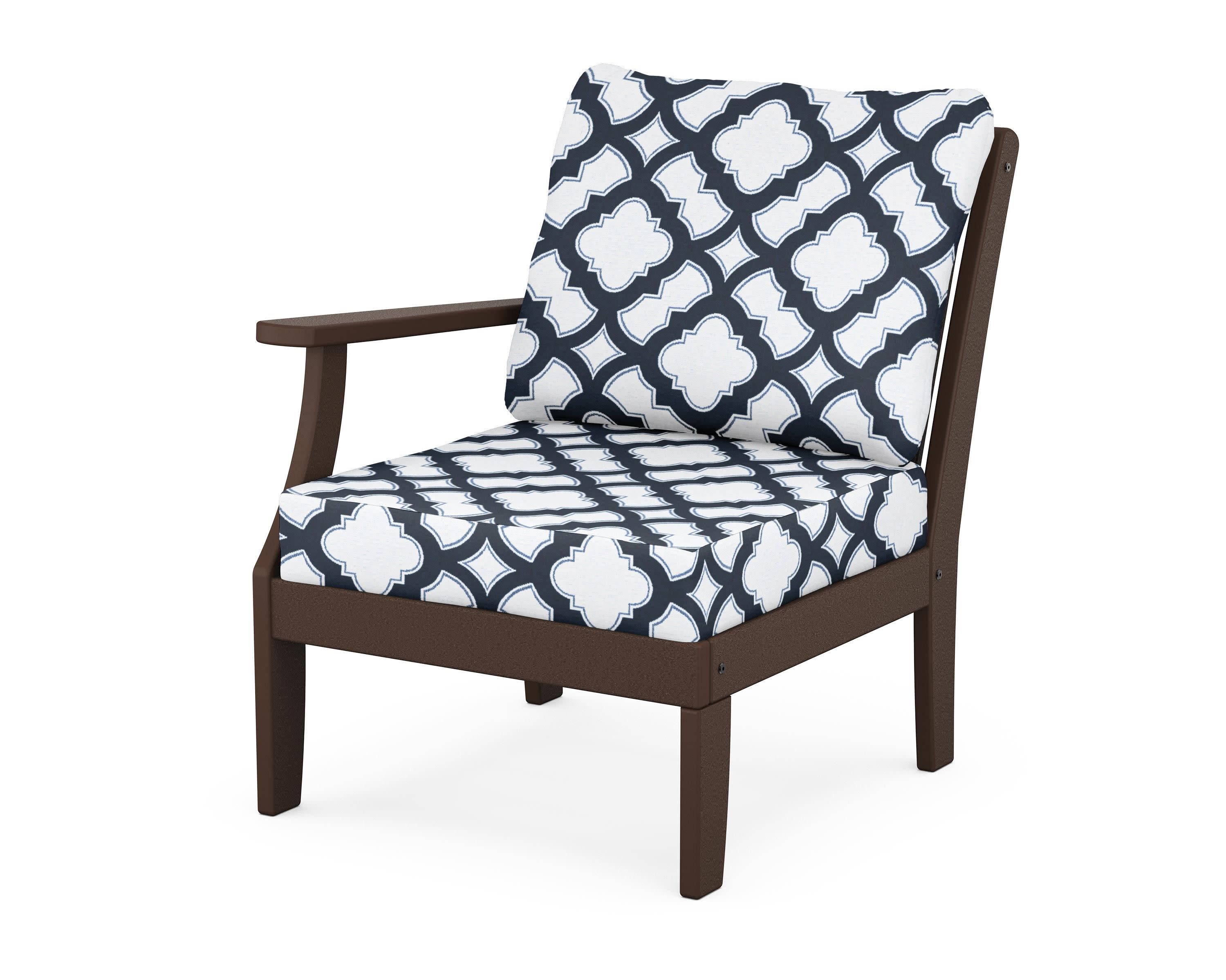 Braxton Modular Left Arm Chair in Mahogany / Trellis Marine Indigo