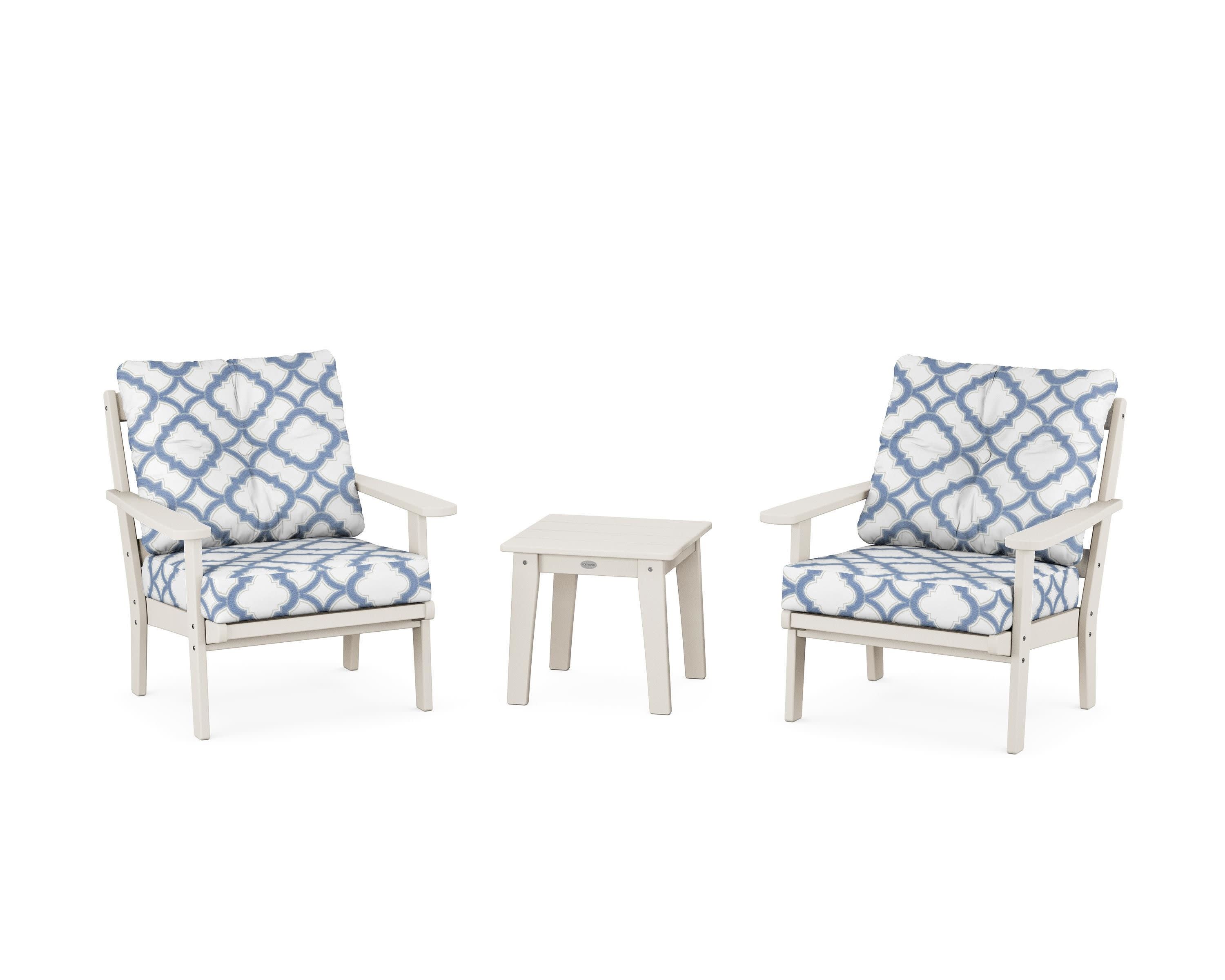 Mission 3-Piece Deep Seating Set in Sand / Trellis Sky Blue