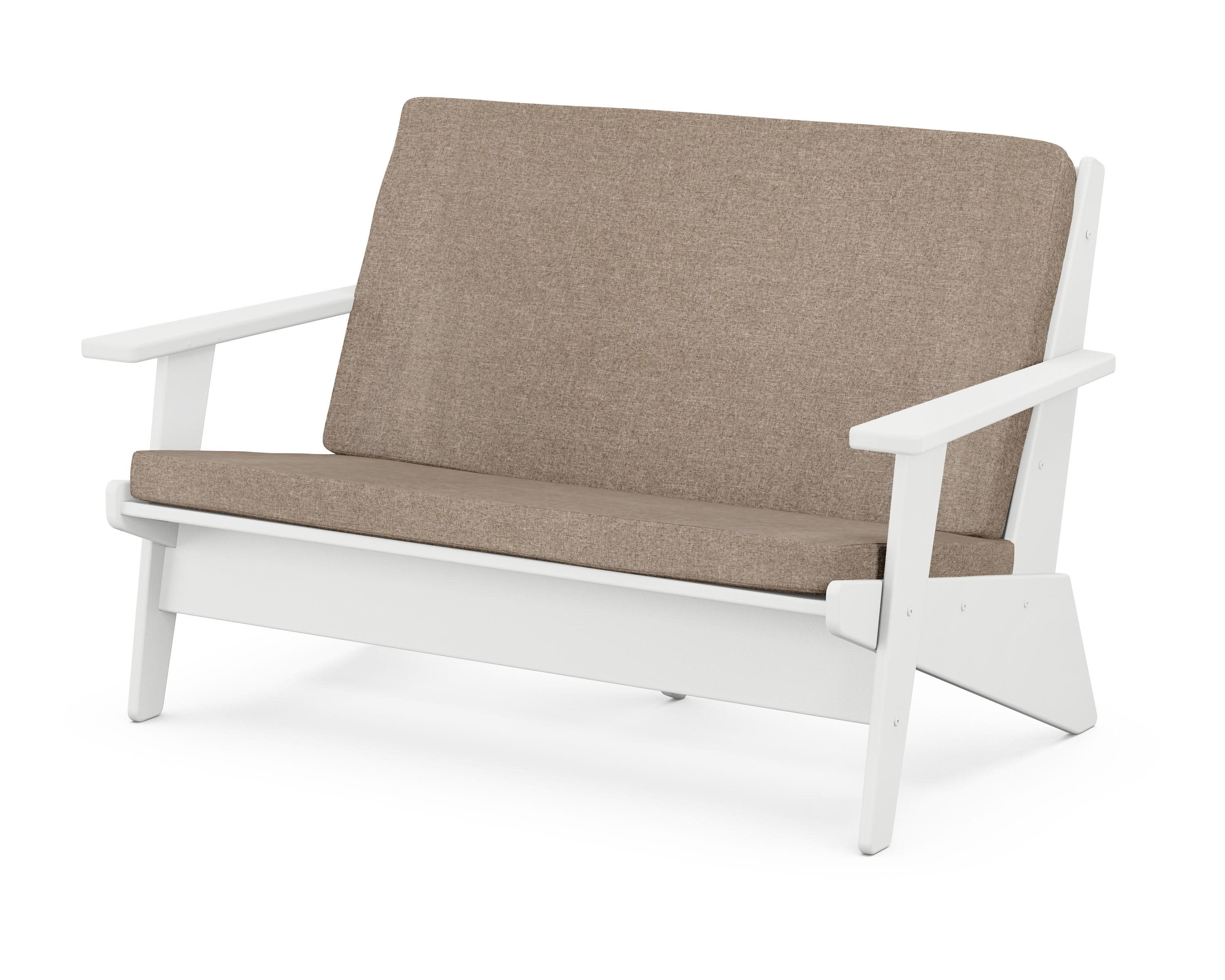 Riviera Modern Lounge Loveseat in White / Spiced Burlap