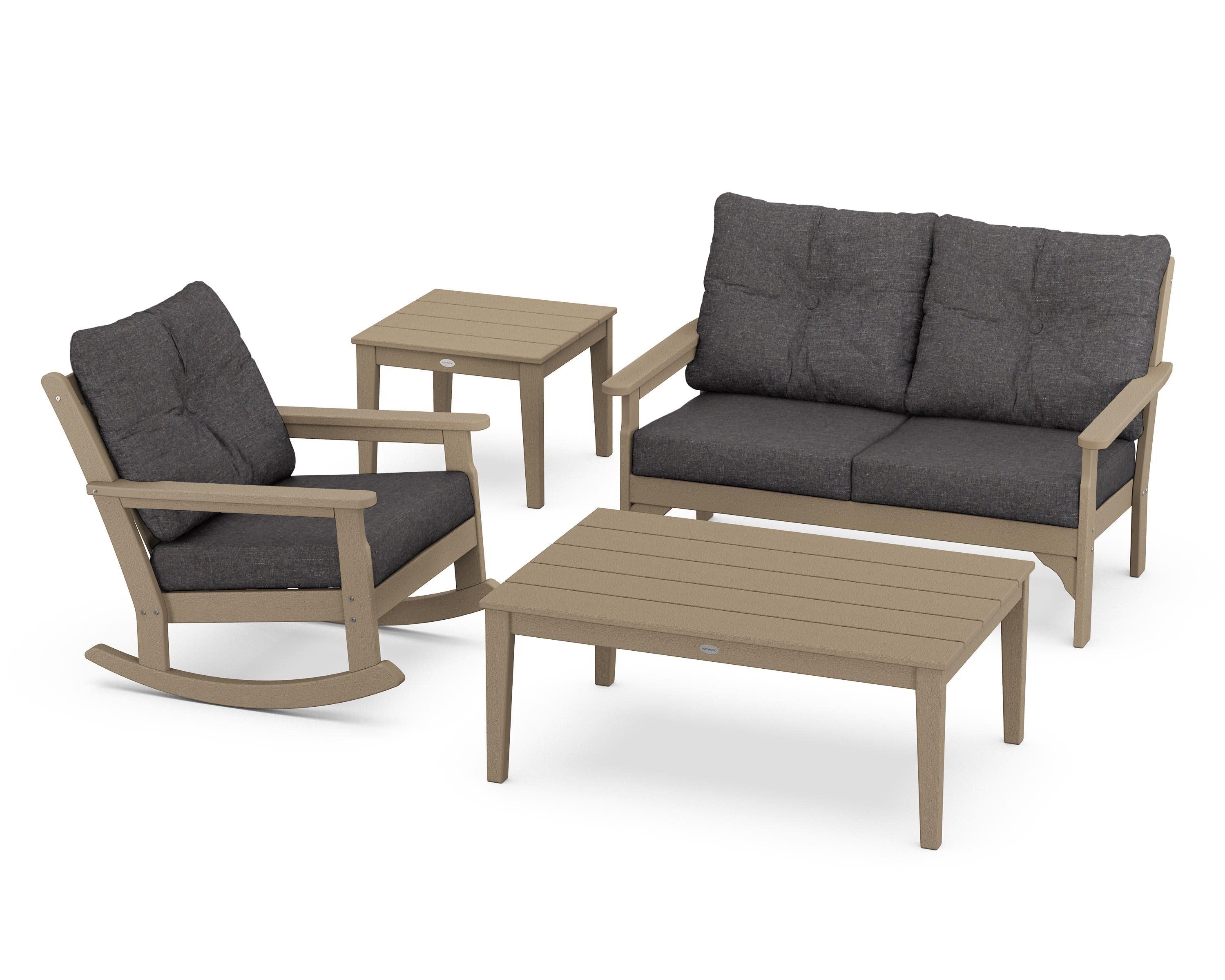 Vineyard 4-Piece Deep Seating Rocker Set in Vintage Sahara / Ash Charcoal